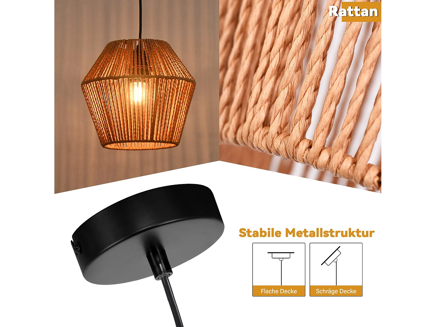 NETTLIFE Hanglamp Rotan - E27 Fitting - Vintage Eetkamerlamp - Boho Korflamp 176cm - Rustieke Eettafellamp Hangend - Max.40W - voor Keuken | Woonkamer | Slaapkamer
