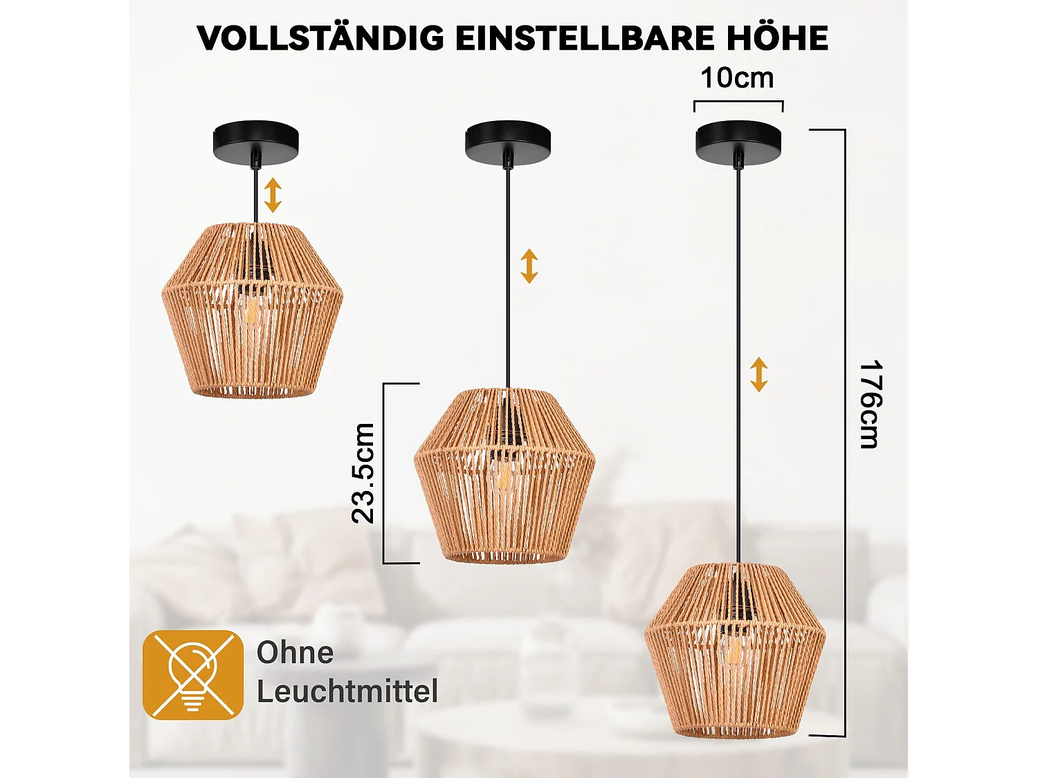 NETTLIFE Hanglamp Rotan - E27 Fitting - Vintage Eetkamerlamp - Boho Korflamp 176cm - Rustieke Eettafellamp Hangend - Max.40W - voor Keuken | Woonkamer | Slaapkamer
