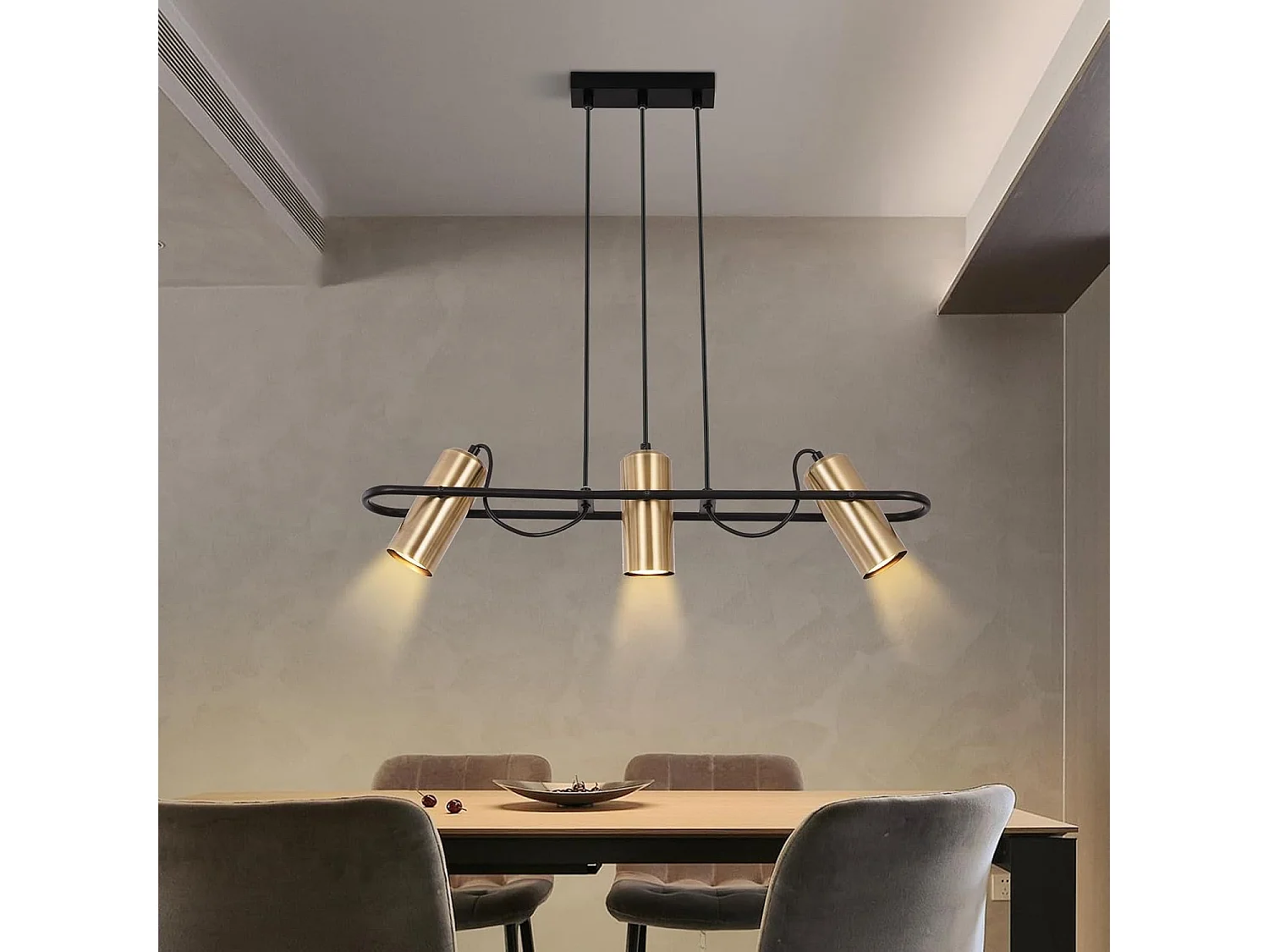 Vintage Esstisch Pendelleuchte 3-flammig Gold Esszimmerlampe Industriedesign Gu10