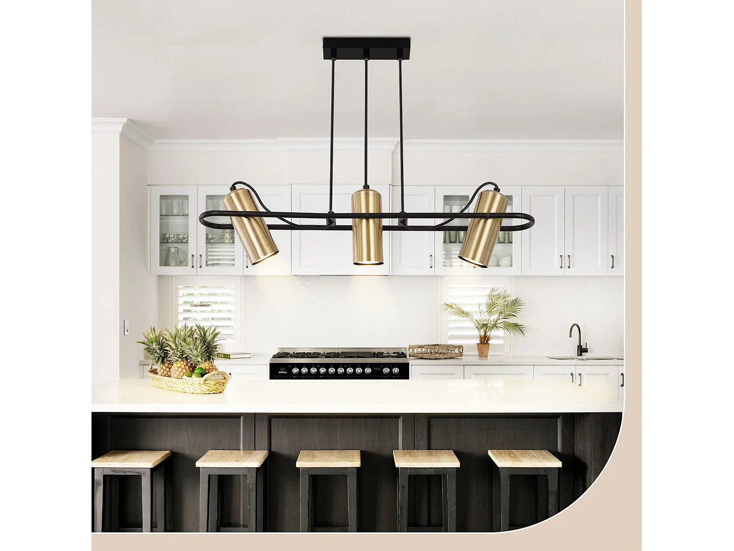 Vintage Esstisch Pendelleuchte 3-flammig Gold Esszimmerlampe Industriedesign Gu10