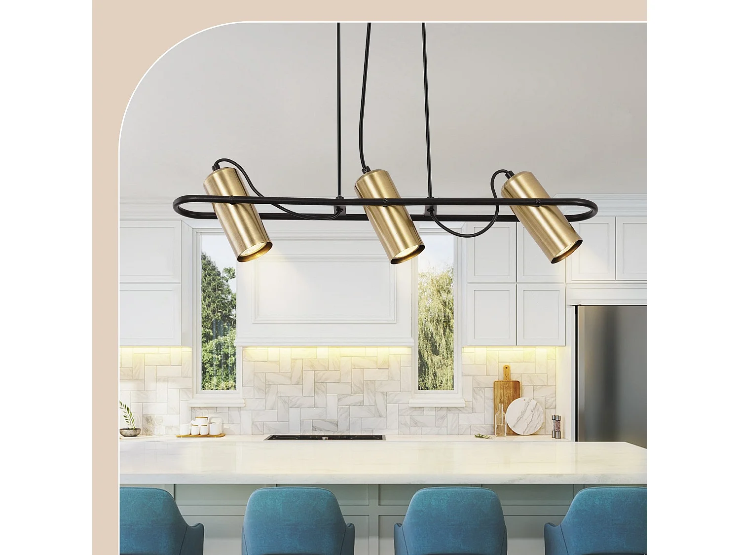 NETTLIFE Suspension Vintage 3 Flammes Salle à manger Lampe à suspendre or Design industriel GU10