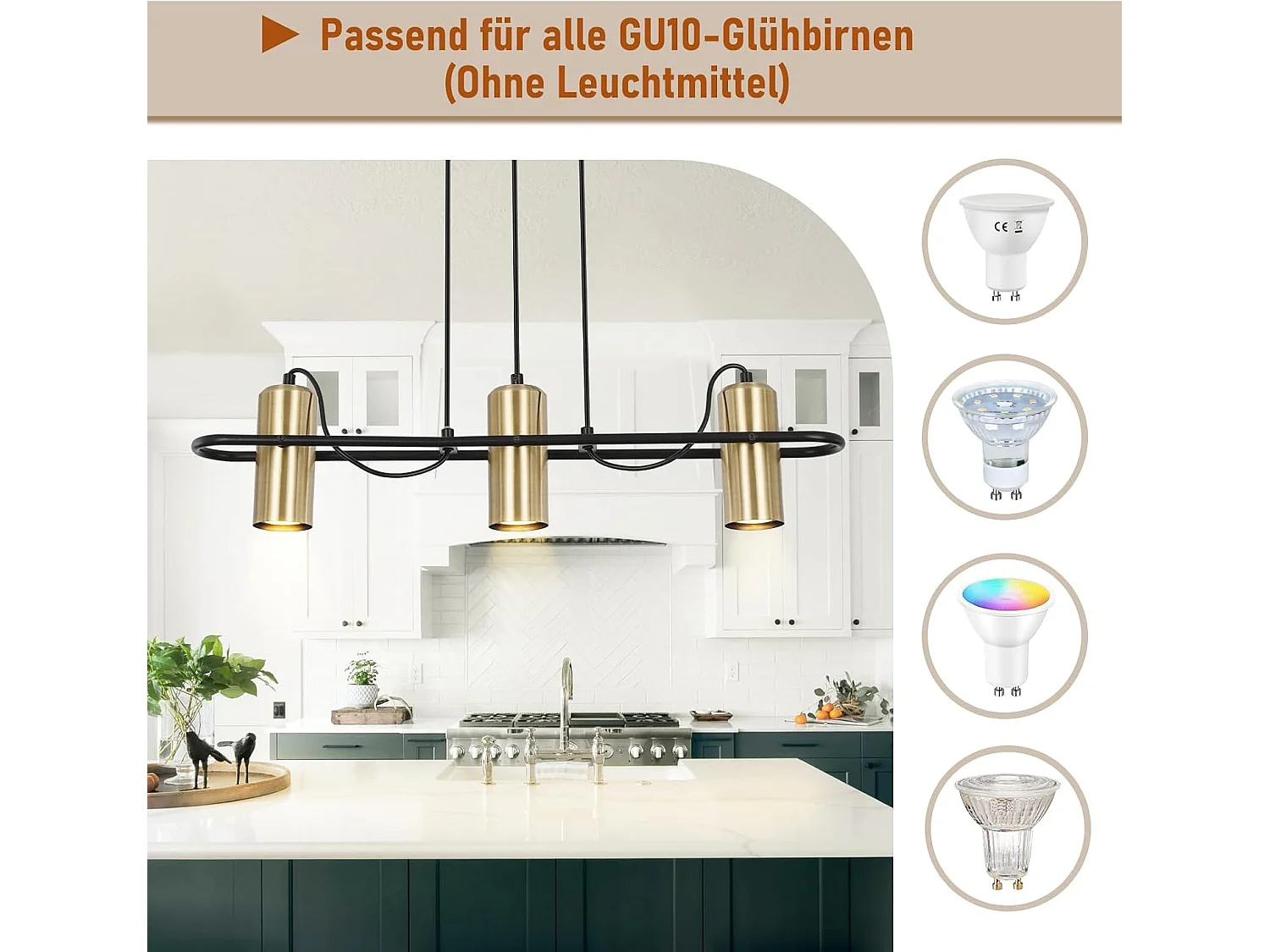 NETTLIFE Hanglamp GU10 - 3-Lichts - Zwart Goud - draaibaar 150° - Vintage - Eetkamerlamp Industrieel - Keukenlamp Hangend - voor Eettafel | Woonkamer | Bar