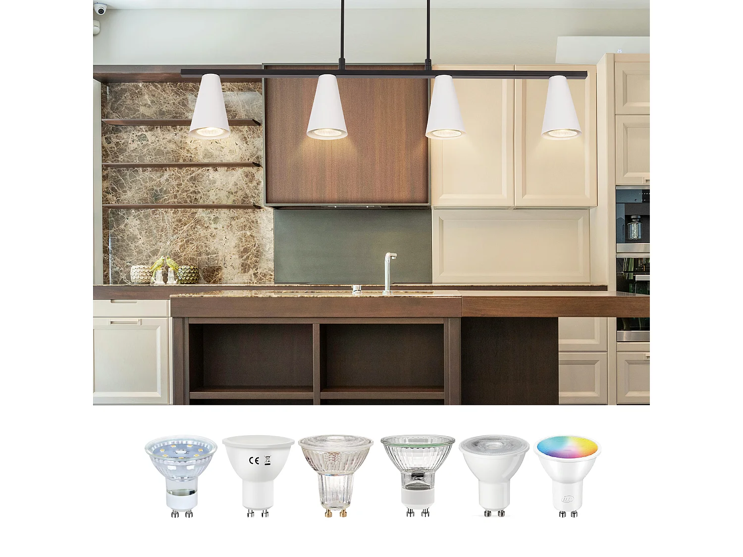 Pendelleuchte Esstischlampe Esstischlampe 4-flammig weiß Metall Gu10 schwarz