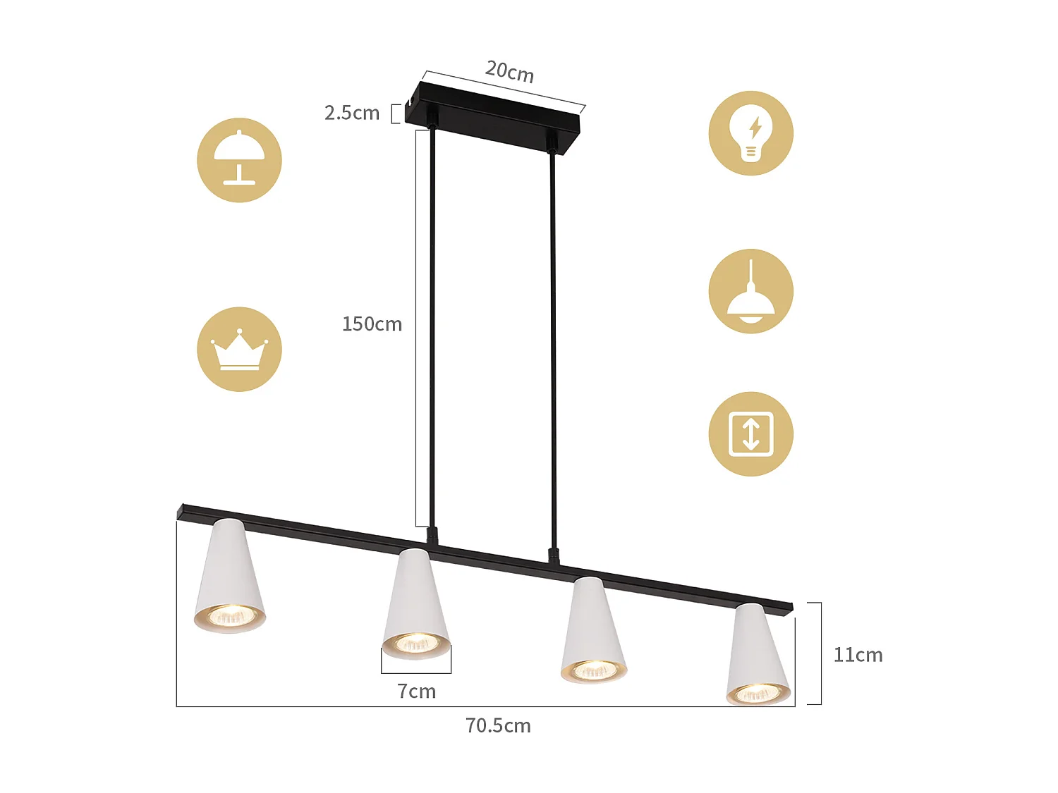 Pendelleuchte Esstischlampe Esstischlampe 4-flammig weiß Metall Gu10 schwarz