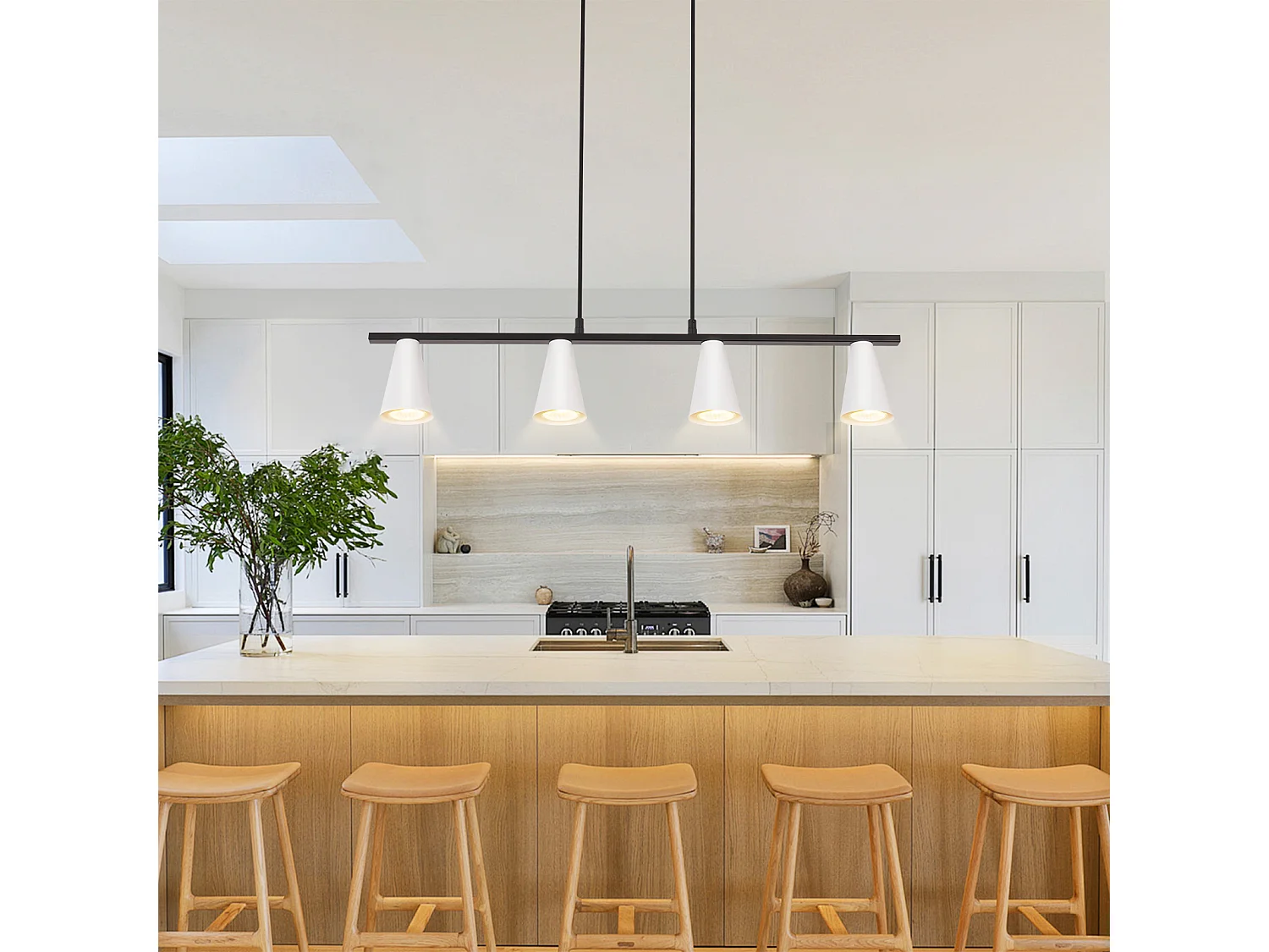 Pendelleuchte Esstischlampe Esstischlampe 4-flammig weiß Metall Gu10 schwarz