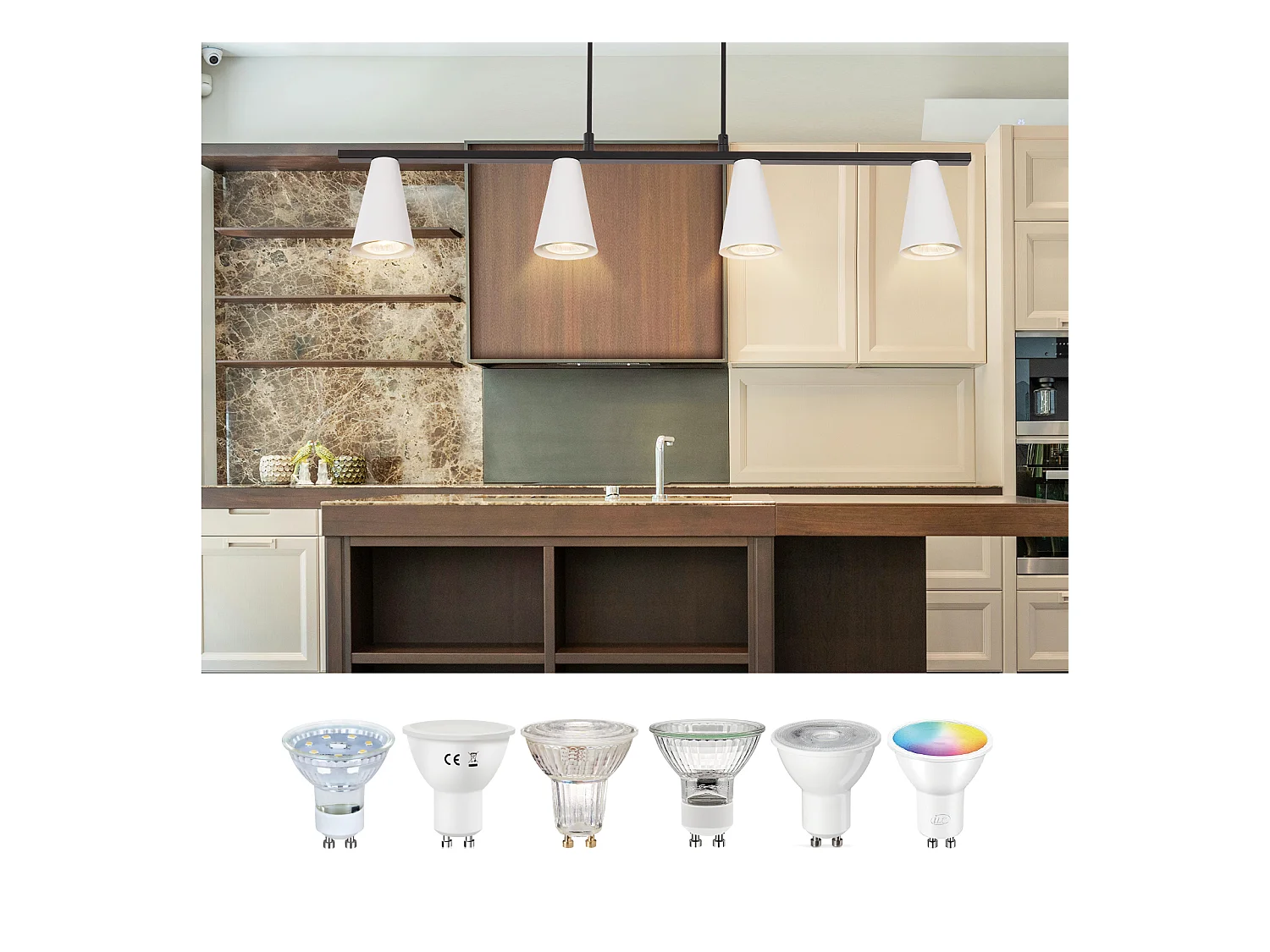 NETTLIFE Lámpara colgante para mesa de comedor, lámpara para mesa de comedor, 4 bombillas metálicas blancas GU10, negro industrial sin bombilla.