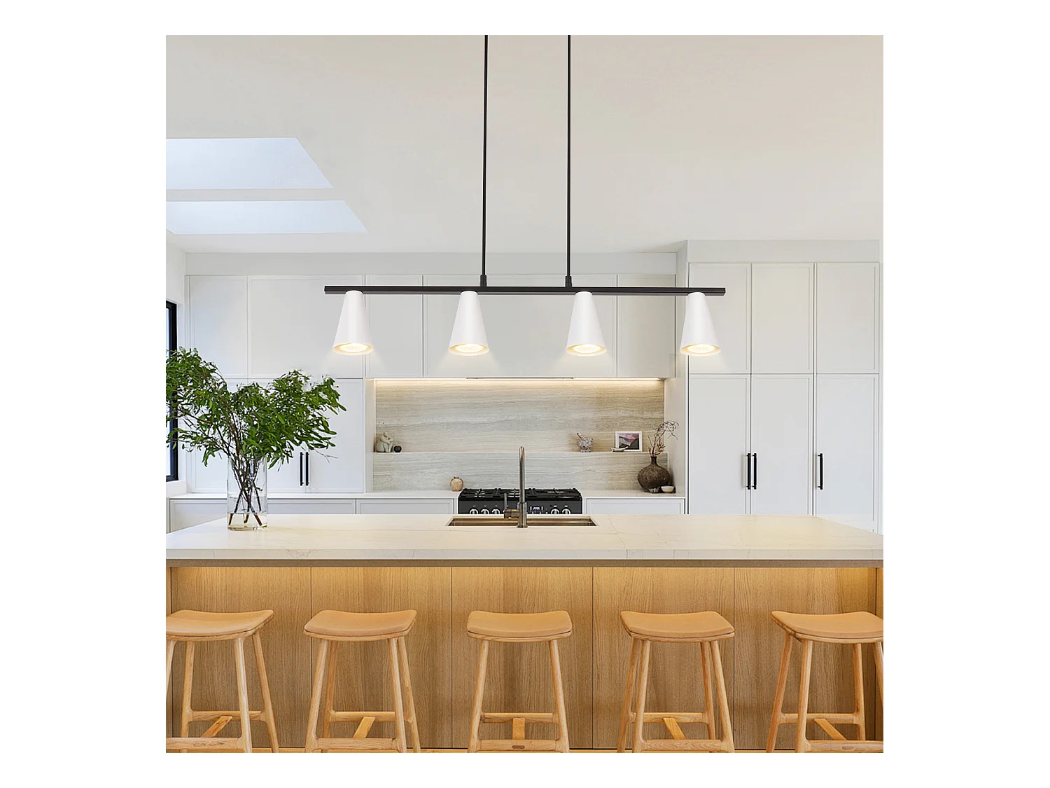 NETTLIFE Lámpara colgante para mesa de comedor, lámpara para mesa de comedor, 4 bombillas metálicas blancas GU10, negro industrial sin bombilla.