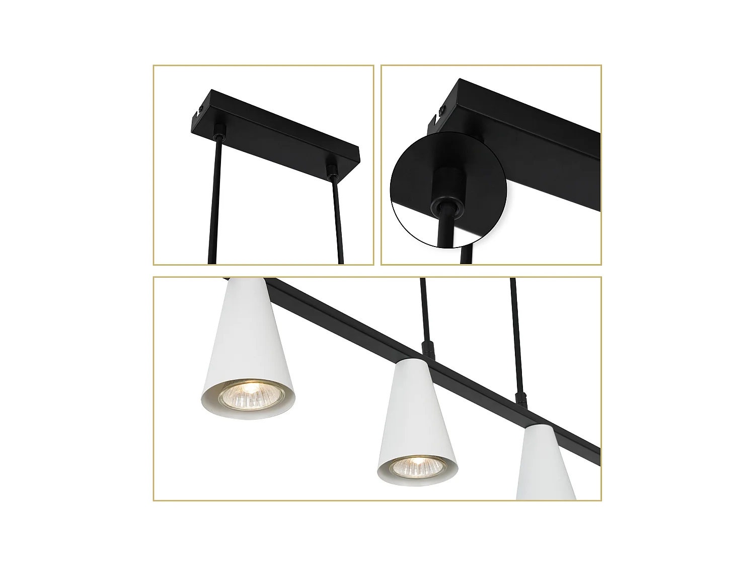 NETTLIFE Lámpara colgante para mesa de comedor, lámpara para mesa de comedor, 4 bombillas metálicas blancas GU10, negro industrial sin bombilla.