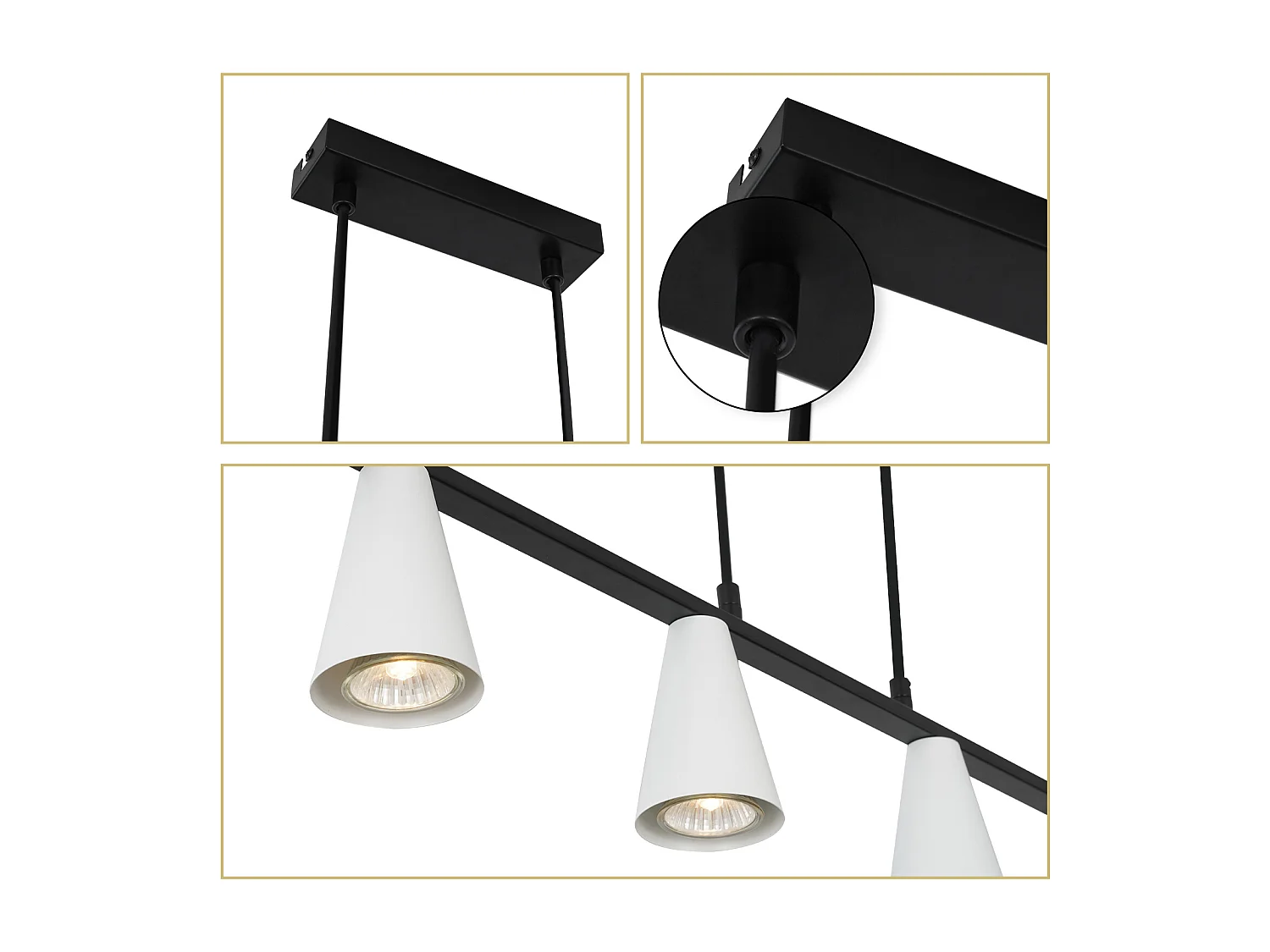 NETTLIFE Lámpara colgante para mesa de comedor, lámpara para mesa de comedor, 4 bombillas metálicas blancas GU10, negro industrial sin bombilla.