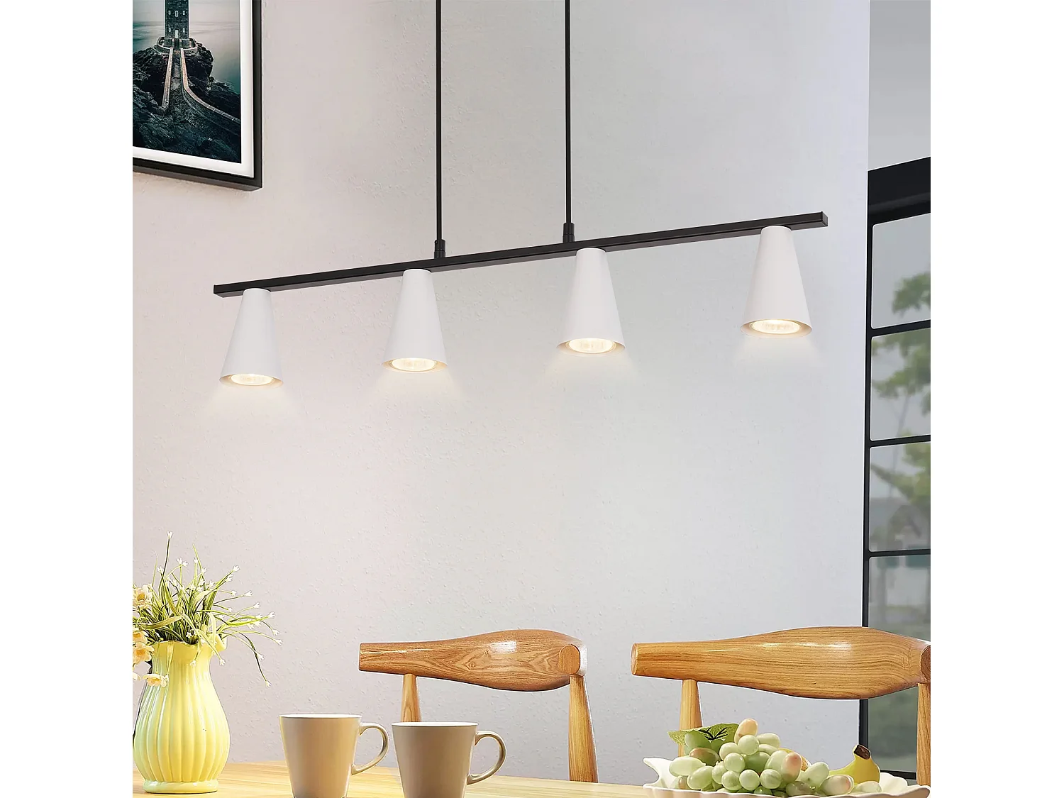 NETTLIFE Lampe suspendue table à manger lampe de table à manger 4 ampoules en métal blanc GU10 noir industriel sans ampoule