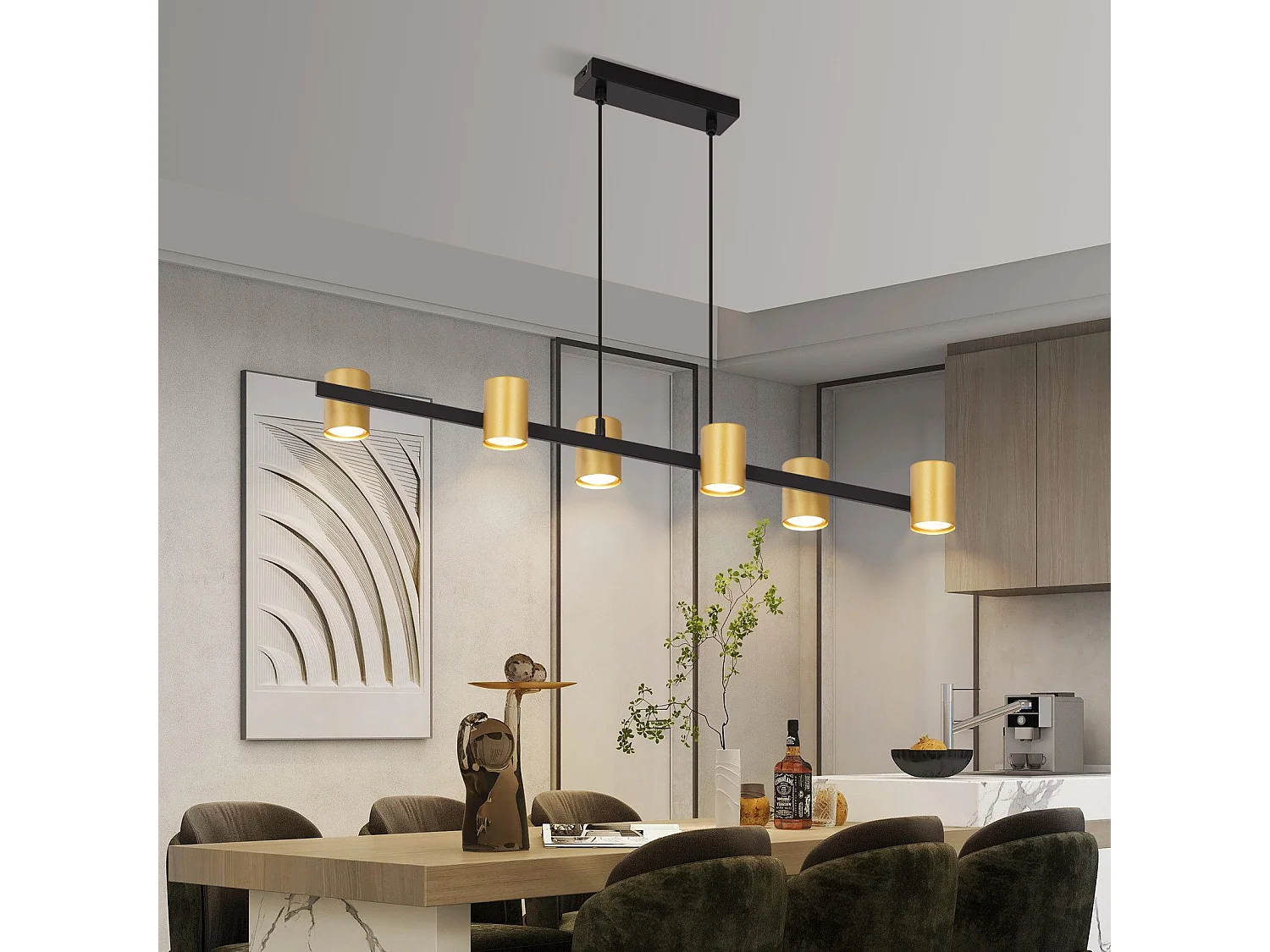 NETTLIFE Suspension table à manger lampe suspendue 6 ampoules noir GU10 métal industrielle