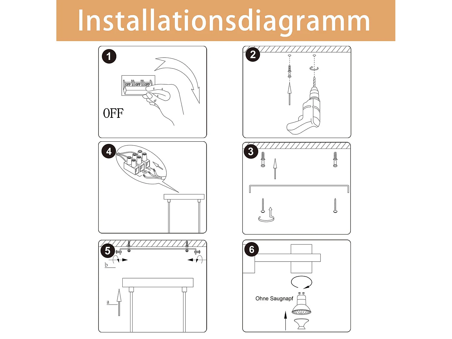 NETTLIFE Suspension table à manger lampe suspendue 6 ampoules noir GU10 métal industrielle