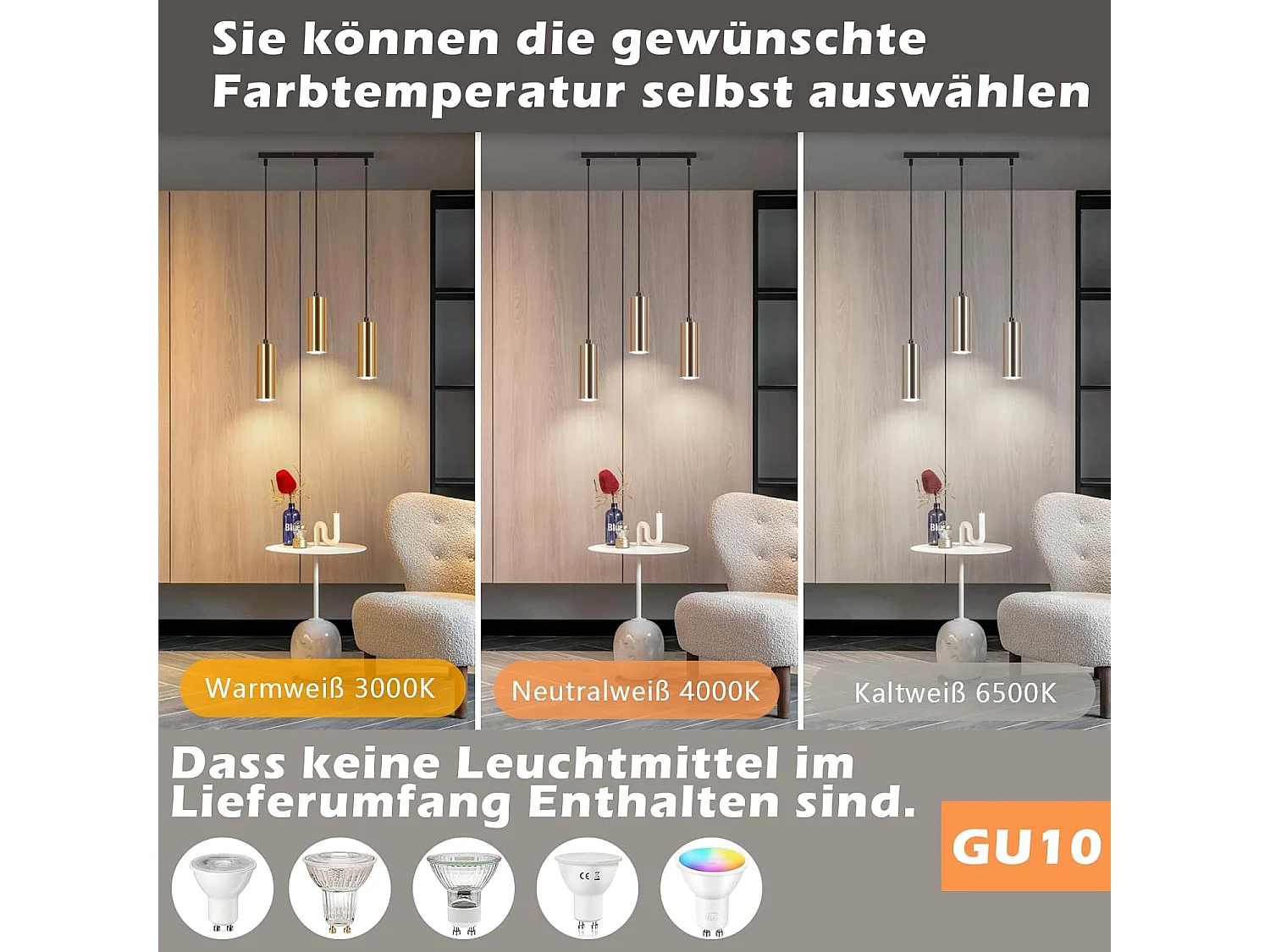 NETTLIFE 3-punktowa lampa wisząca Złoto Czarny Vintage GU10 Industrial