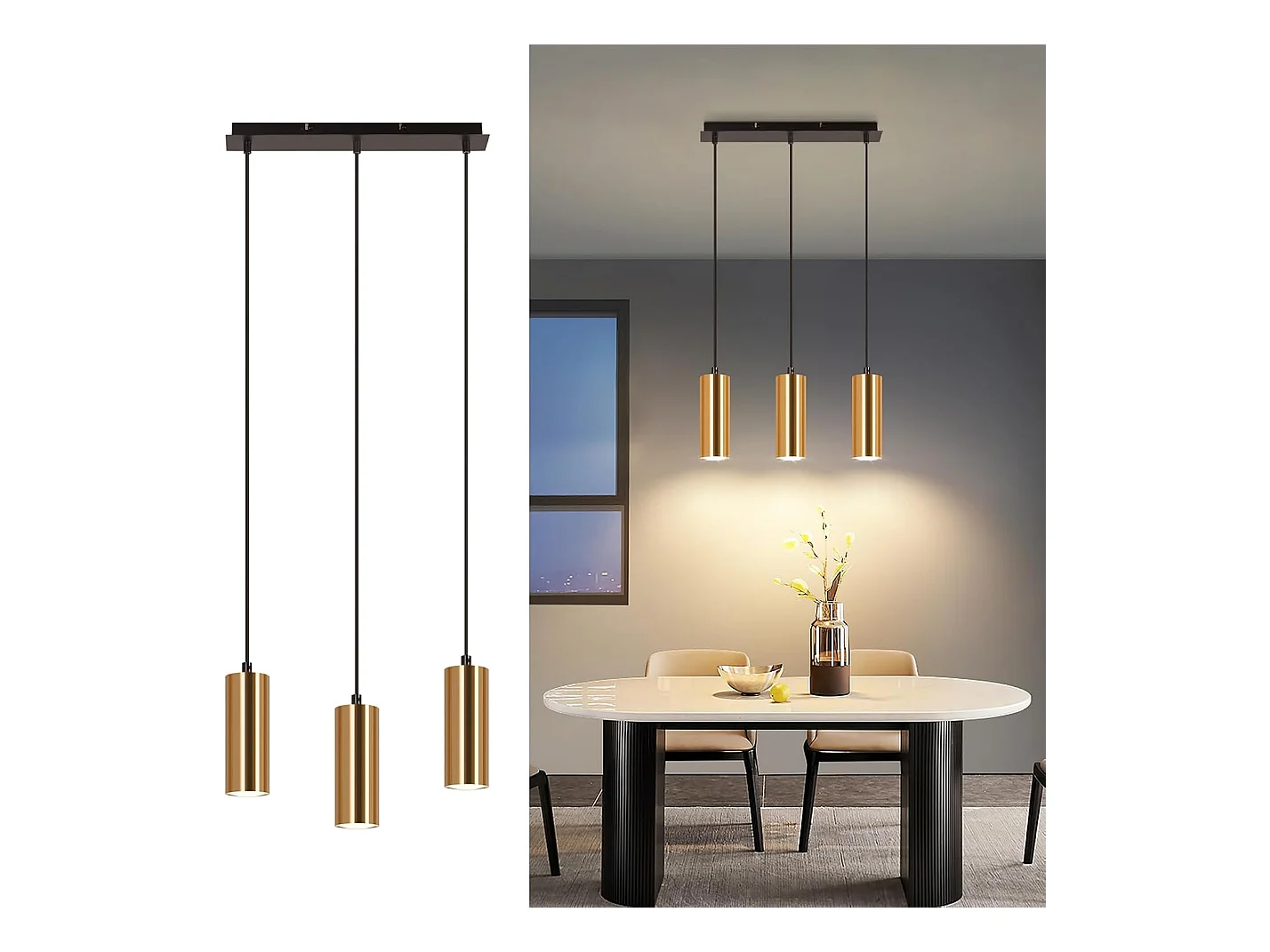 NETTLIFE Suspension 3 feux Or Noir Vintage GU10 Industrielle