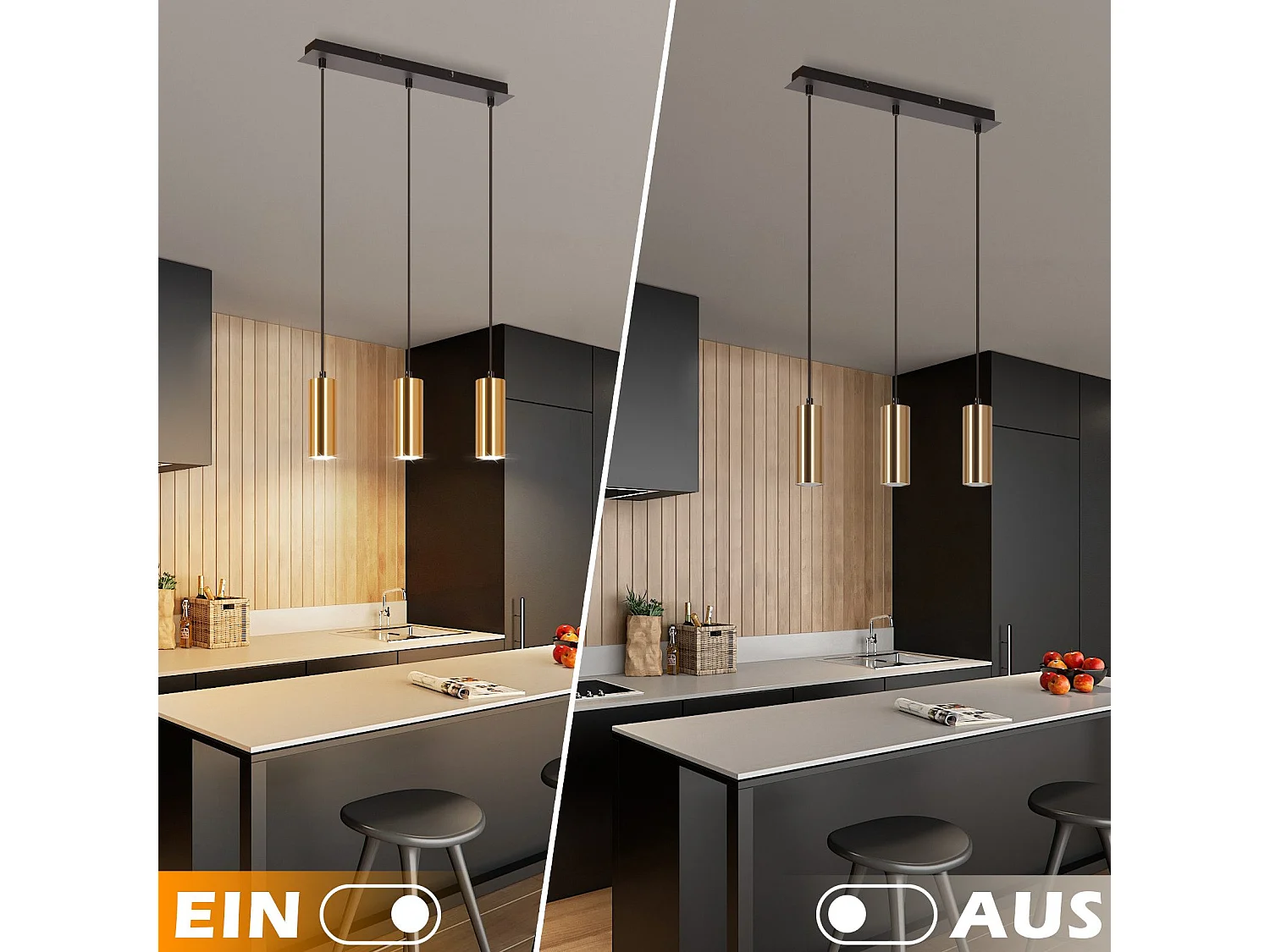 NETTLIFE Suspensión de 3 focos, color oro y negro, vintage, GU10, industrial.