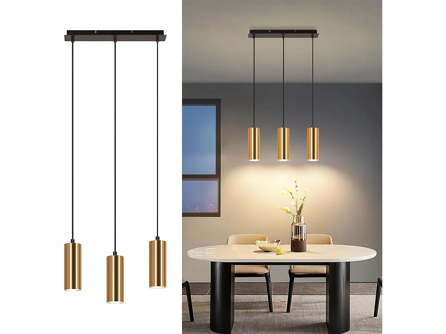 NETTLIFE Suspensión de 3 focos, color oro y negro, vintage, GU10, industrial.