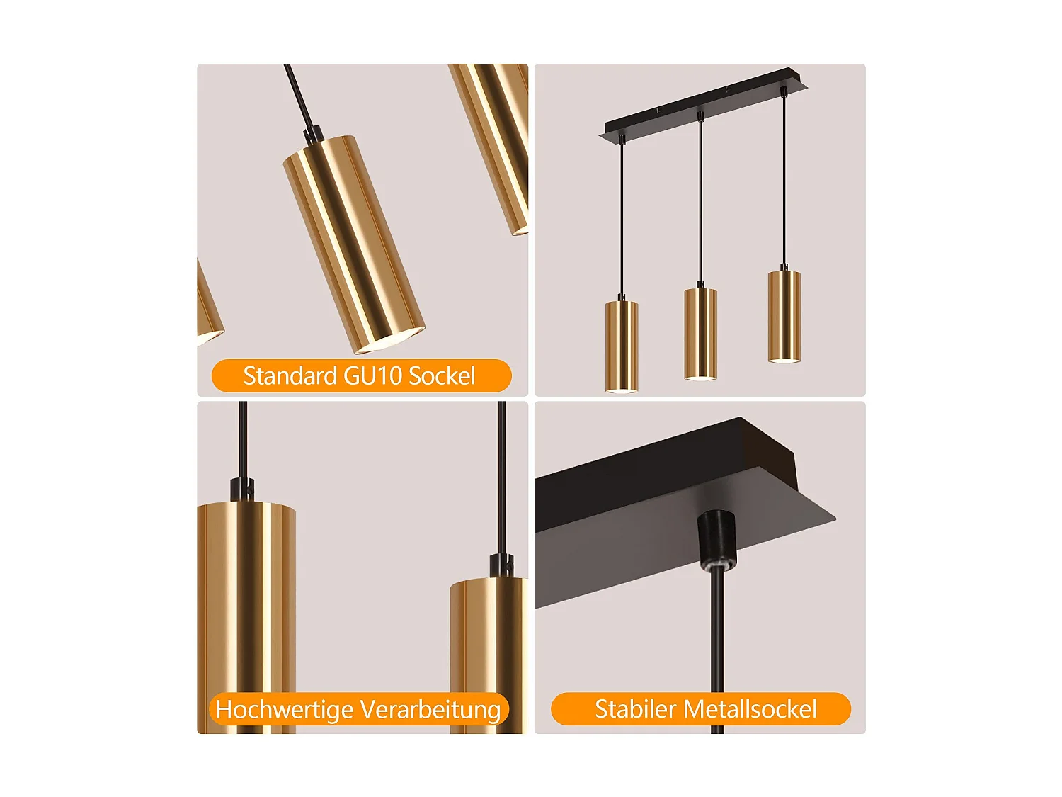 NETTLIFE Suspensión de 3 focos, color oro y negro, vintage, GU10, industrial.