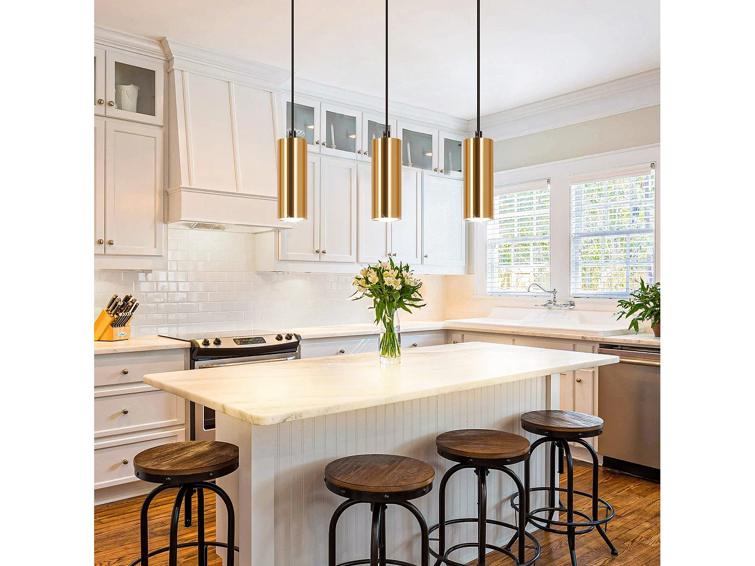 NETTLIFE Suspensión de 3 focos, color oro y negro, vintage, GU10, industrial.