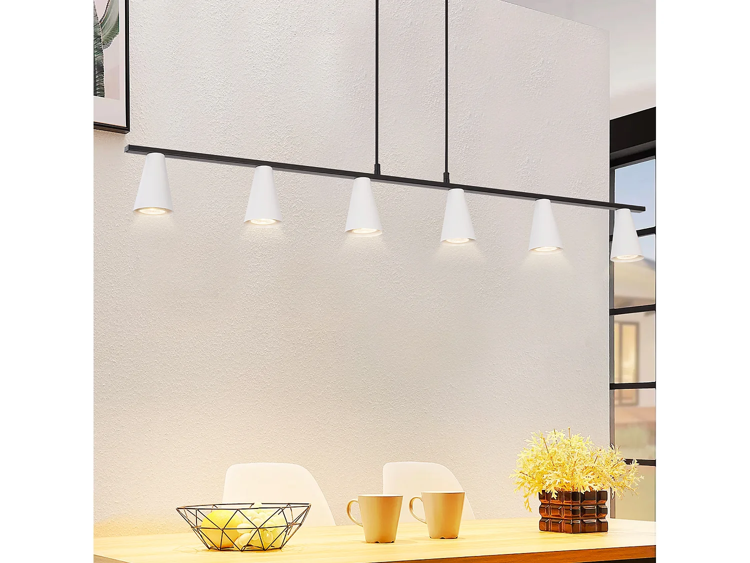 NETTLIFE Zawieszana lampa stołowa do jadalni na 6 żarówek - nowoczesna biała czarna metalowa lampa wisząca GU10 do jadalni