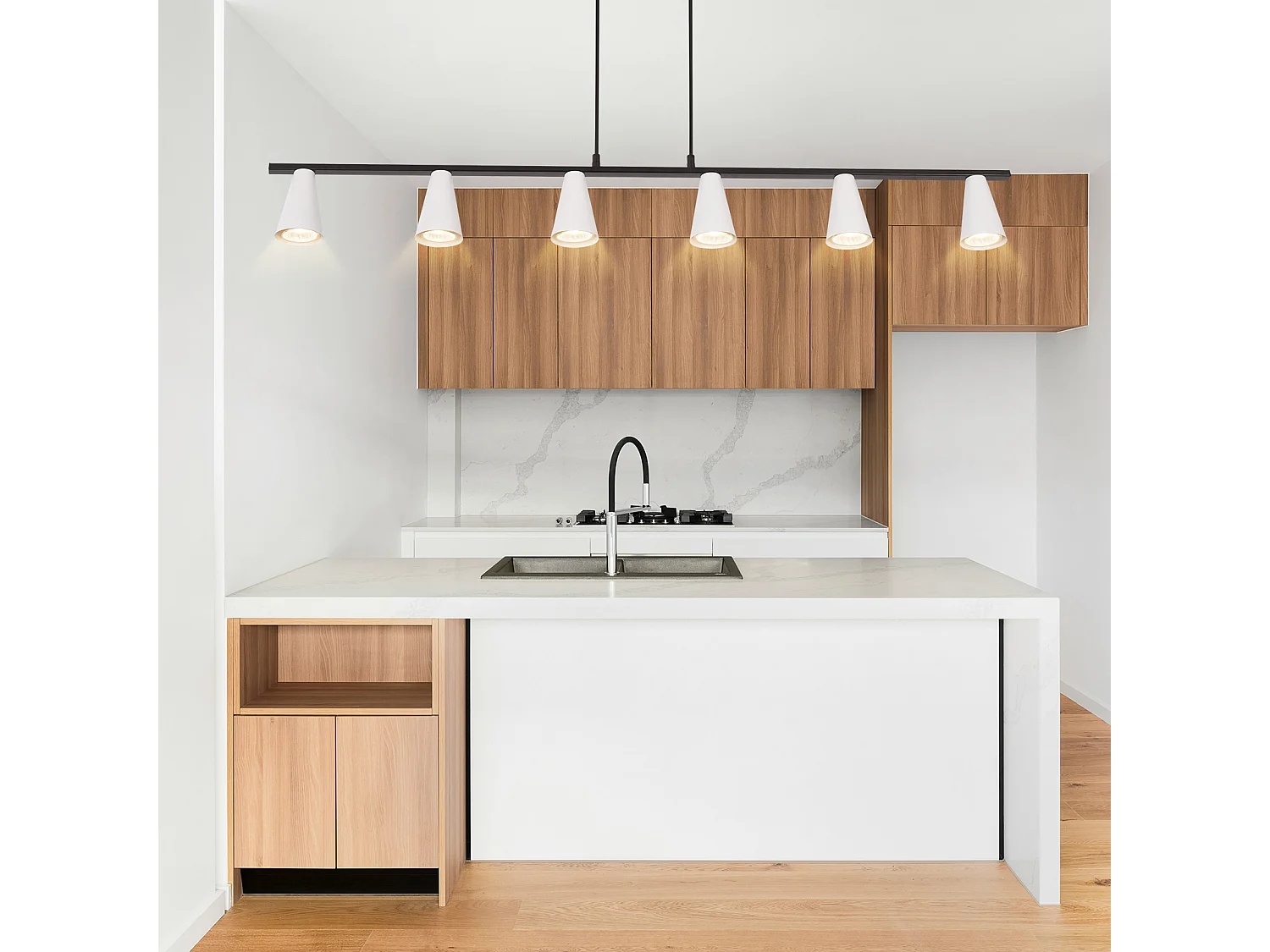 NETTLIFE Zawieszana lampa stołowa do jadalni na 6 żarówek - nowoczesna biała czarna metalowa lampa wisząca GU10 do jadalni