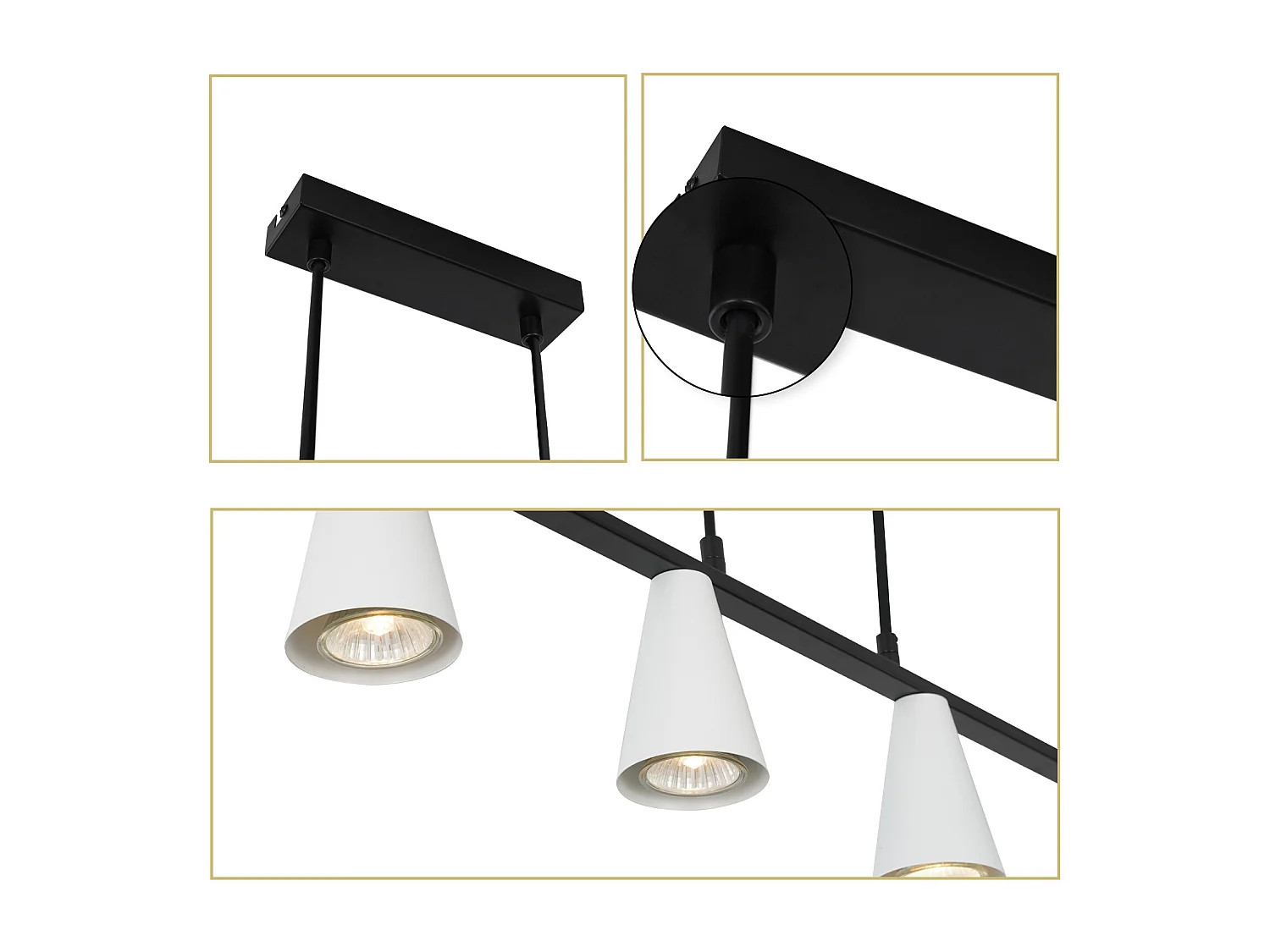 NETTLIFE Zawieszana lampa stołowa do jadalni na 6 żarówek - nowoczesna biała czarna metalowa lampa wisząca GU10 do jadalni