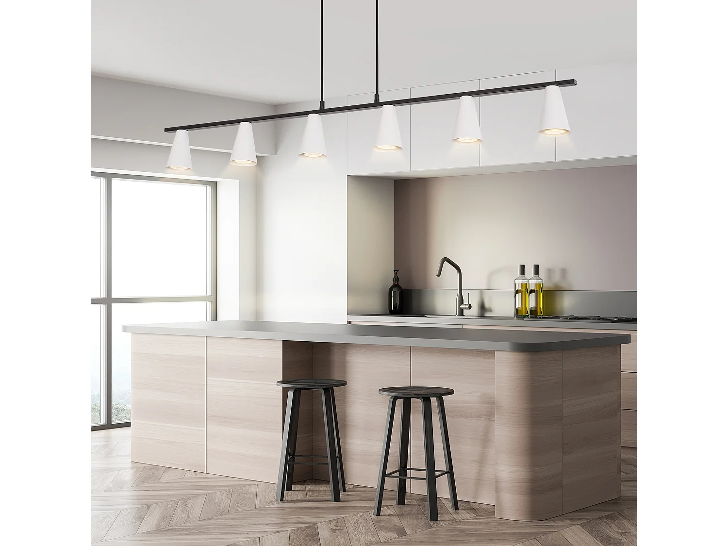 NETTLIFE Suspension table à manger lampe suspendue 6 ampoules - lampe de table à manger suspendue blanc moderne noir GU10 métal