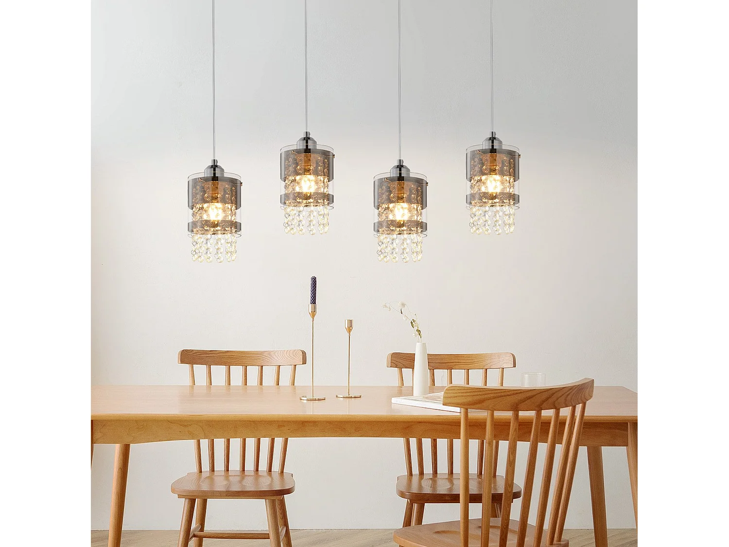 NETTLIFE Suspension Table à manger Moderne Verre Suspension 4 Flammes Suspendue 150CM Réglable en hauteur Cristal E27