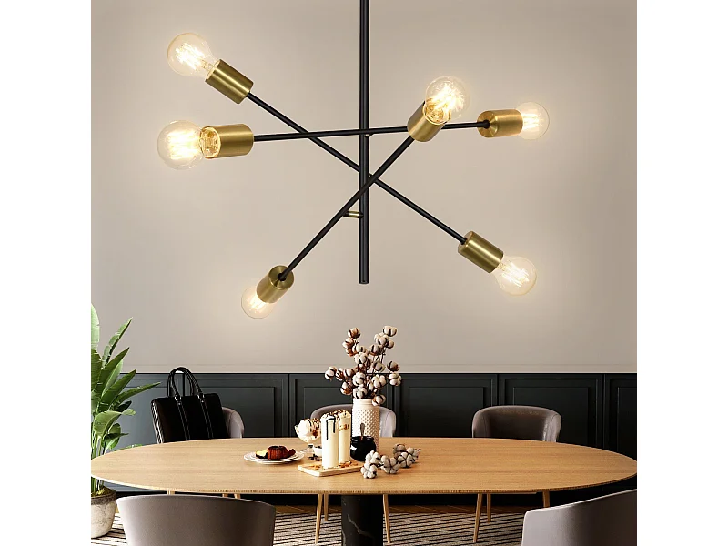 NETTLIFE Deckenleuchter für Wohnzimmer, Vintage-Pendelleuchte mit 6 E27-Lampen im schwarzen Industriestil