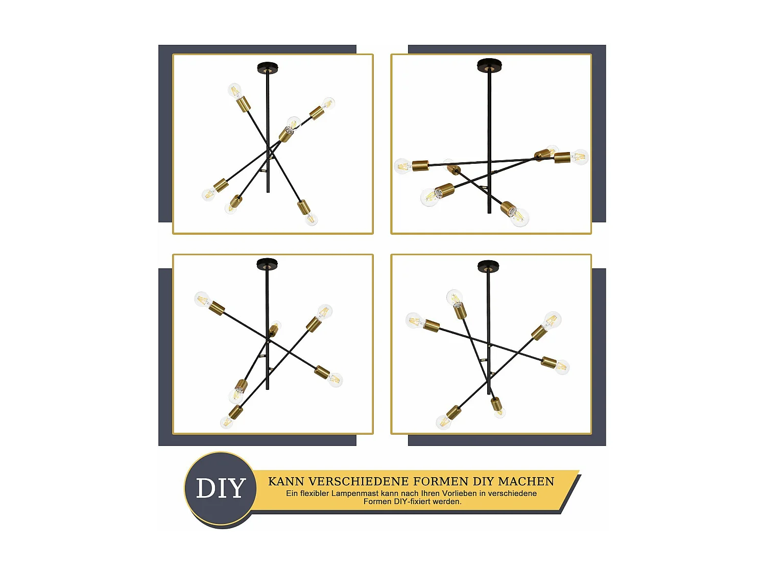 NETTLIFE Deckenleuchter für Wohnzimmer, Vintage-Pendelleuchte mit 6 E27-Lampen im schwarzen Industriestil