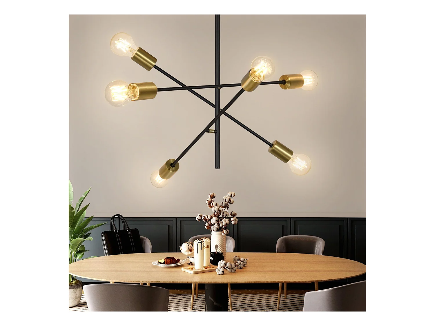 NETTLIFE Hanglamp - E27 fitting - 6-Lichts - zwart goud - eetkamerlamp - vintage hanglamp - voor woonkamer | slaapkamer | eetkamer | keuken