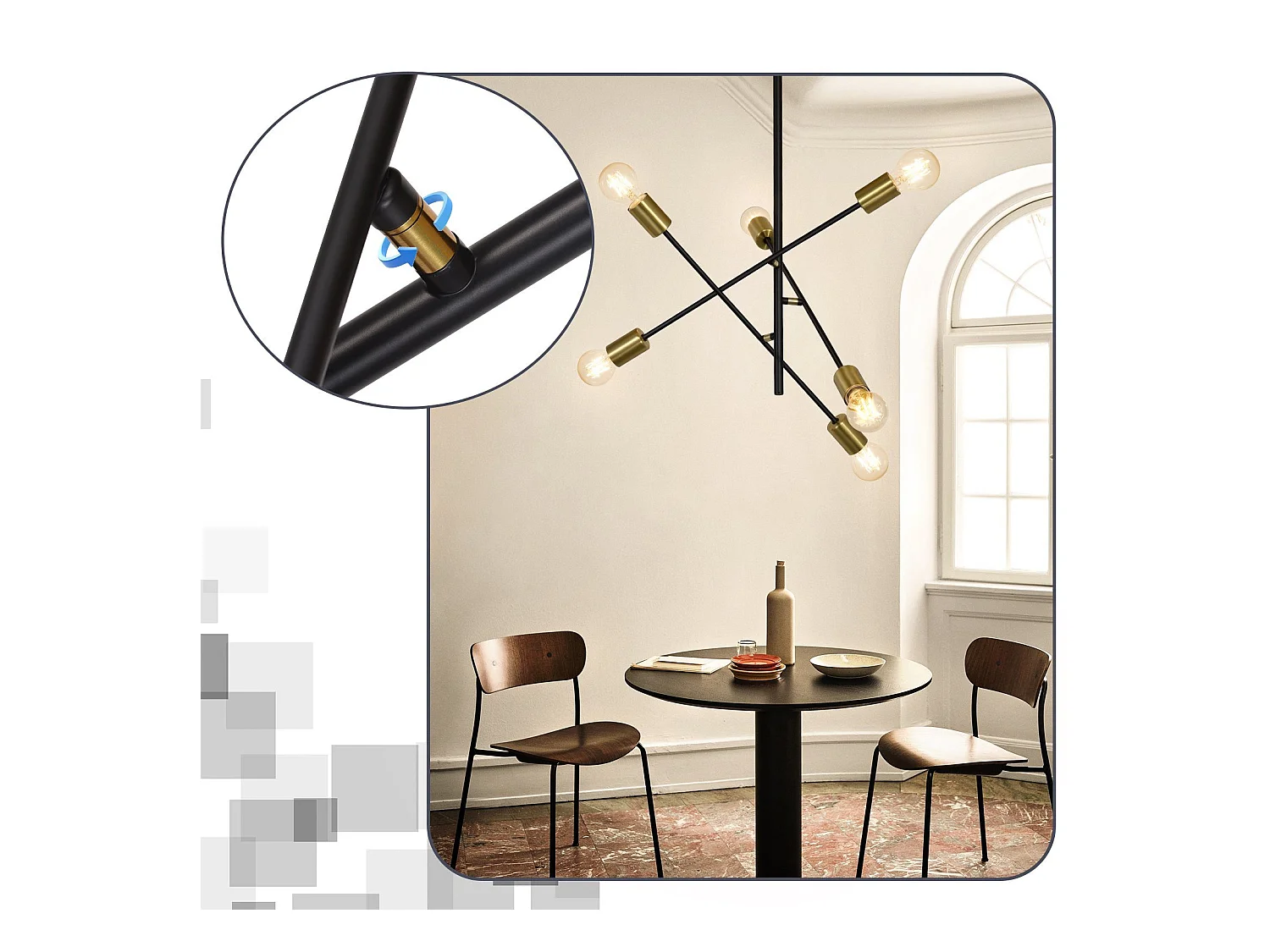 NETTLIFE Lustre de techo para salón, suspensión vintage con 6 lámparas E27 negras, estilo industrial.