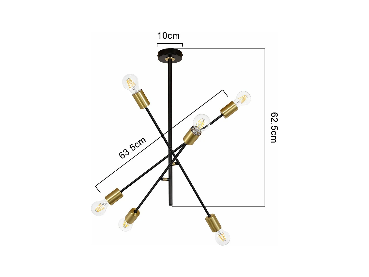 NETTLIFE Lustre de techo para salón, suspensión vintage con 6 lámparas E27 negras, estilo industrial.