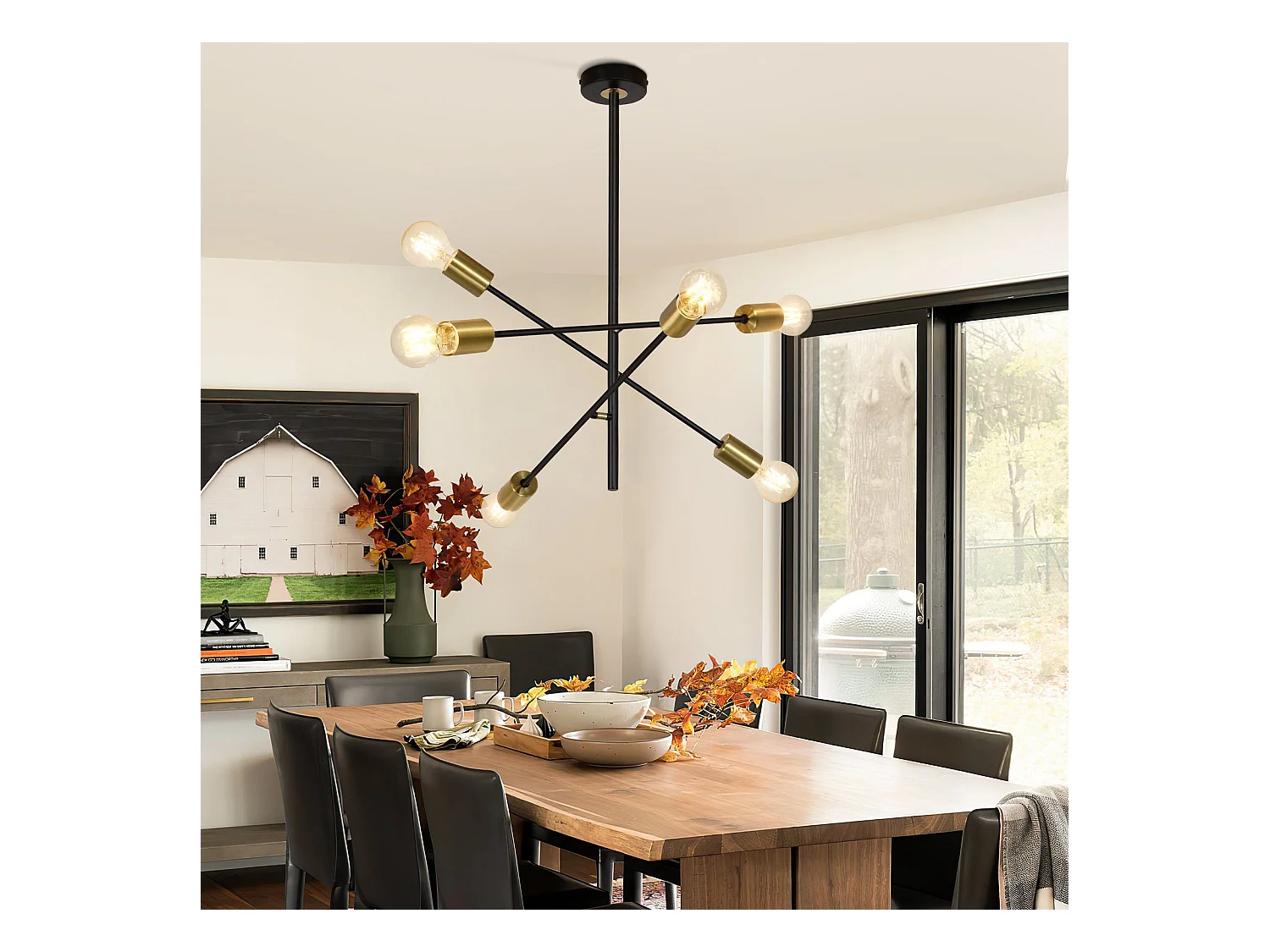 NETTLIFE Lustre de techo para salón, suspensión vintage con 6 lámparas E27 negras, estilo industrial.