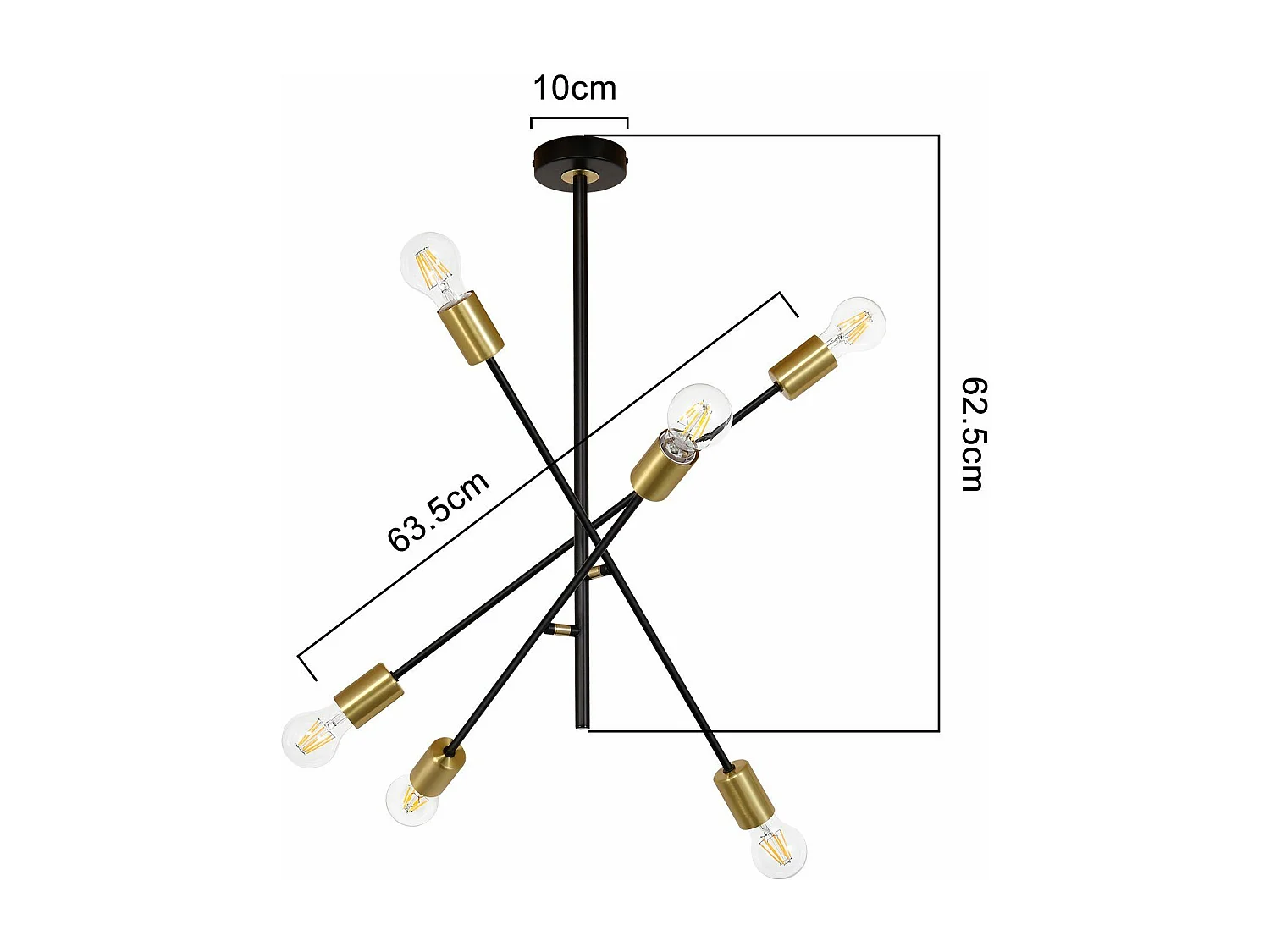 NETTLIFE Lustre De Plafond Pour Salon Suspension Vintage Avec 6 Lampes E27 Noires Style Industriel