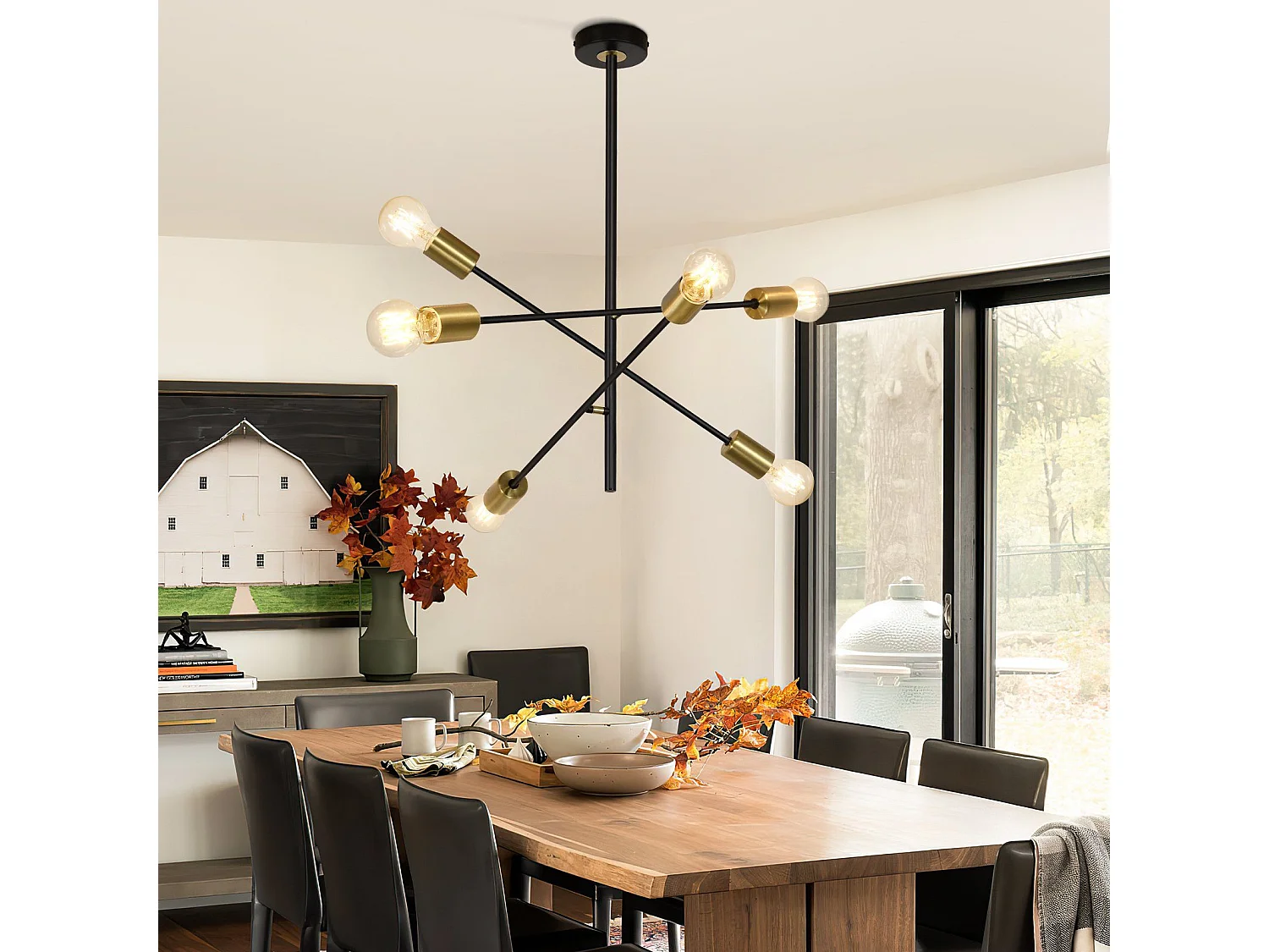 NETTLIFE Lustre De Plafond Pour Salon Suspension Vintage Avec 6 Lampes E27 Noires Style Industriel