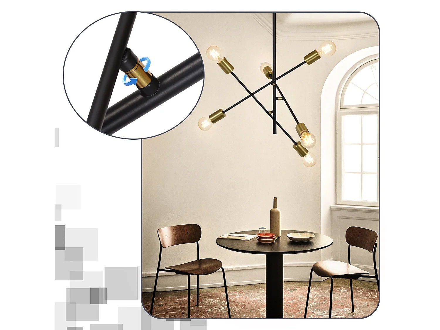 NETTLIFE Lustre De Plafond Pour Salon Suspension Vintage Avec 6 Lampes E27 Noires Style Industriel