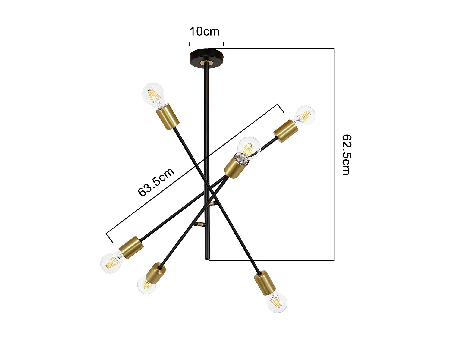 NETTLIFE Lustre De Plafond Pour Salon Suspension Vintage Avec 6 Lampes E27 Noires Style Industriel