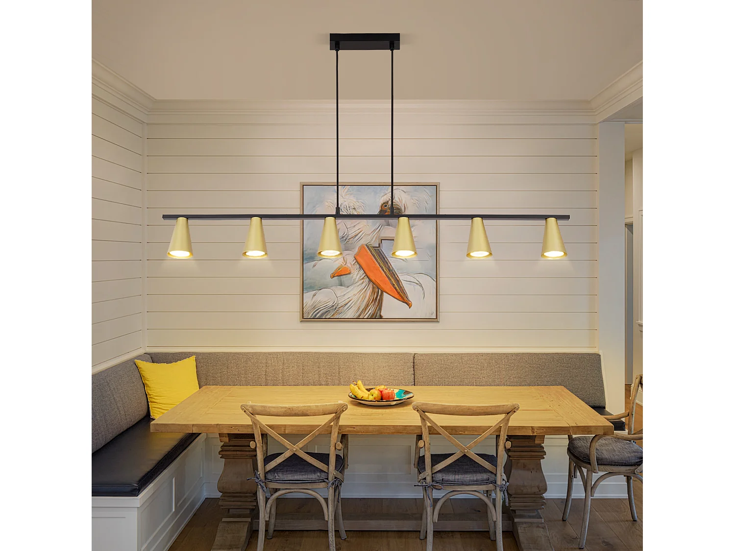 Hängelampe Esstisch Pendelleuchte Gu10 Esszimmer 6-flammig Schwarz Gold Metall Industrie