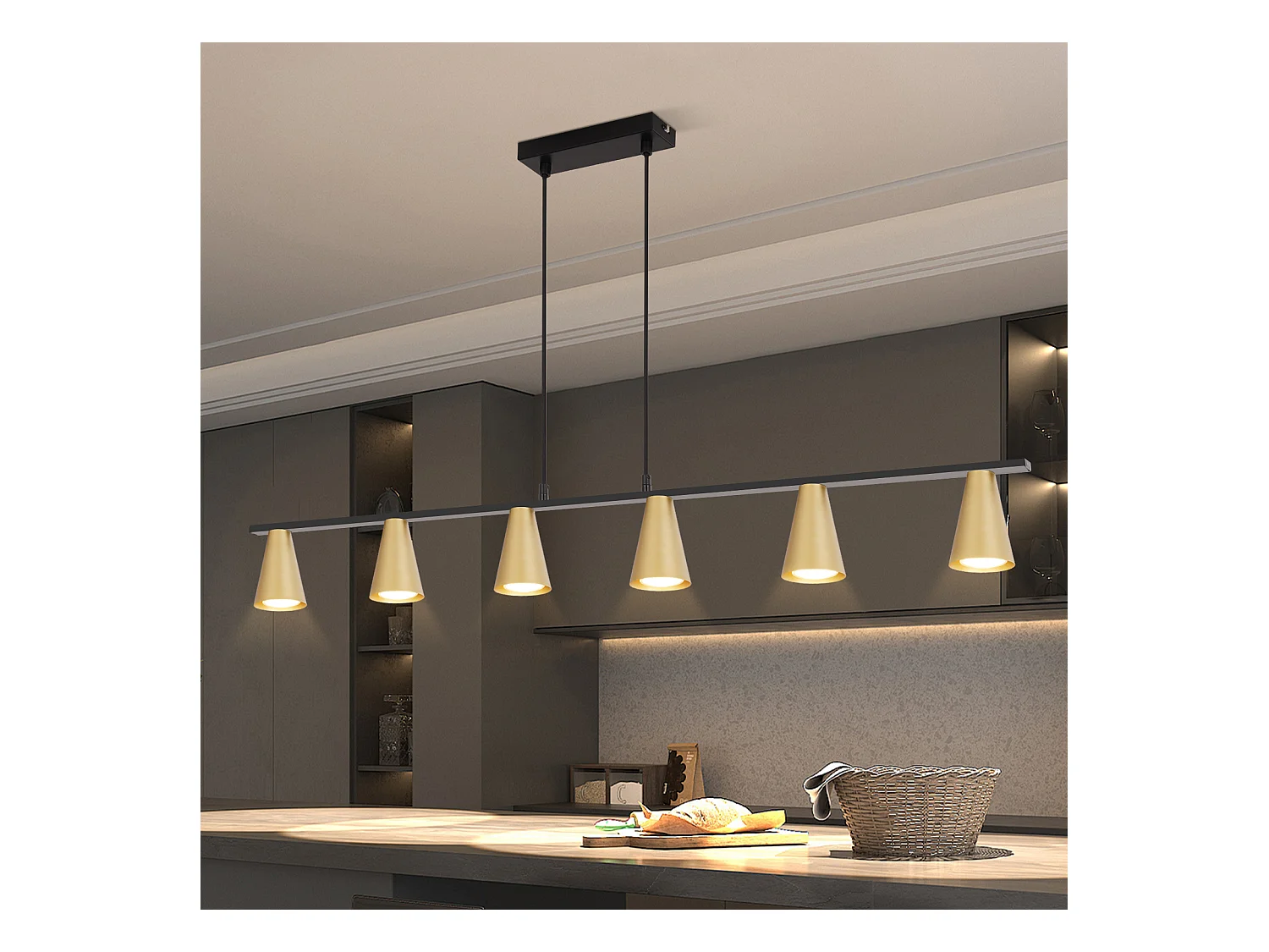 NETTLIFE Lampe suspendue table à manger suspension GU10 : lampe de salle à manger 6 ampoules en métal noir doré moderne industriel