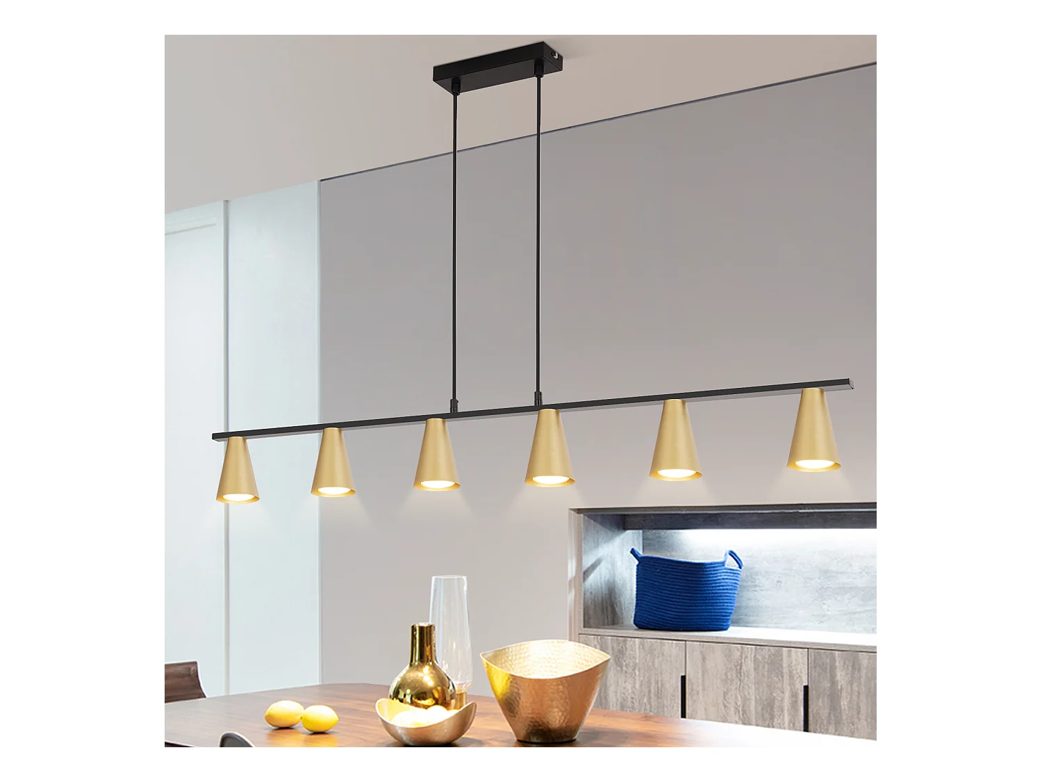 NETTLIFE Lampe suspendue table à manger suspension GU10 : lampe de salle à manger 6 ampoules en métal noir doré moderne industriel