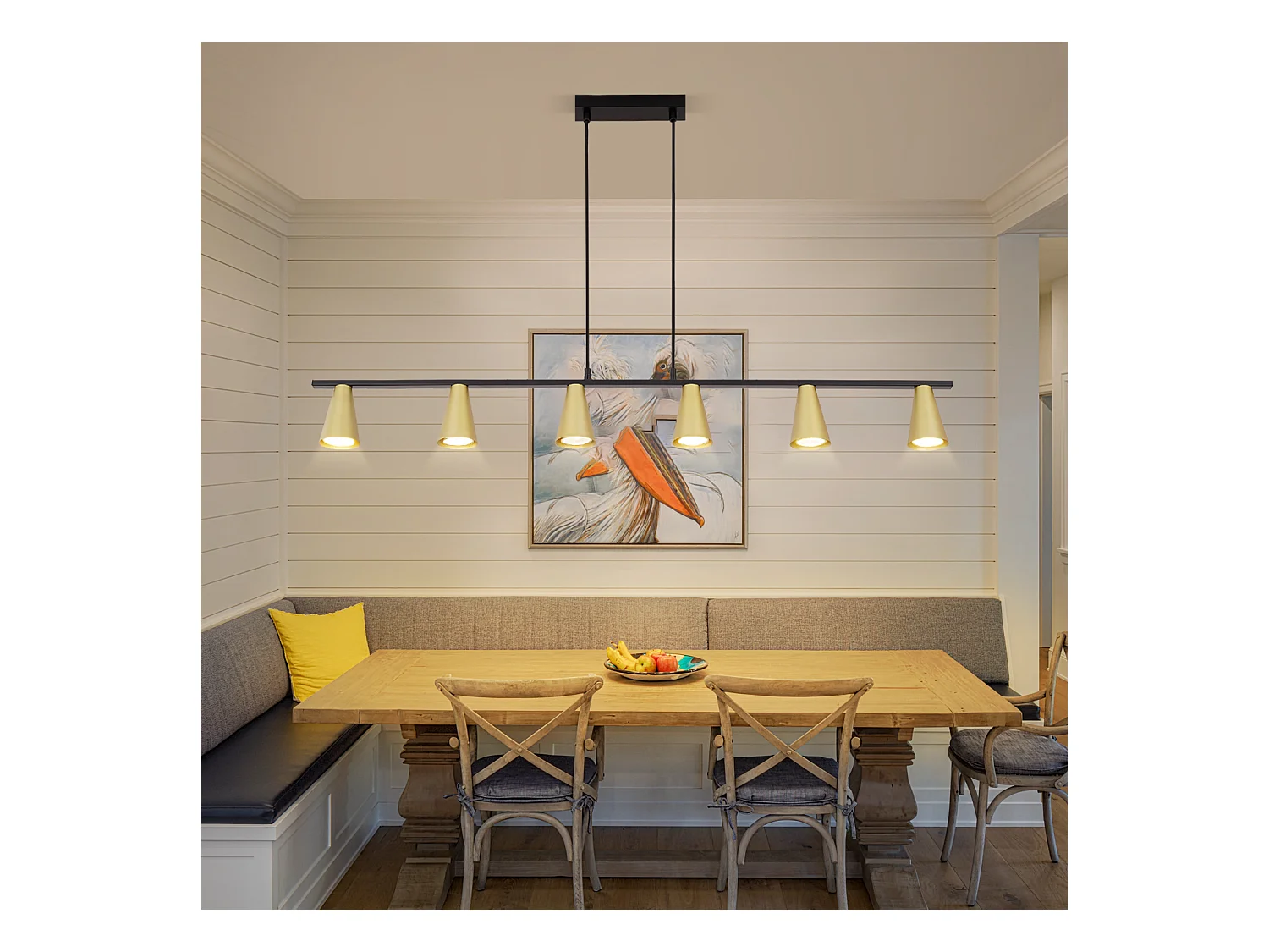 NETTLIFE Lampe suspendue table à manger suspension GU10 : lampe de salle à manger 6 ampoules en métal noir doré moderne industriel