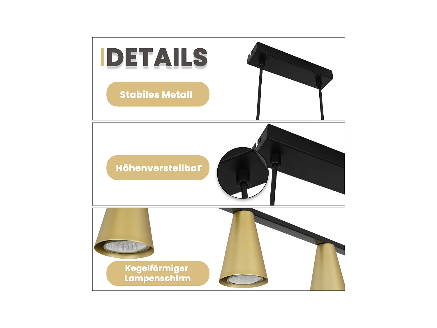 NETTLIFE Lampe suspendue table à manger suspension GU10 : lampe de salle à manger 6 ampoules en métal noir doré moderne industriel