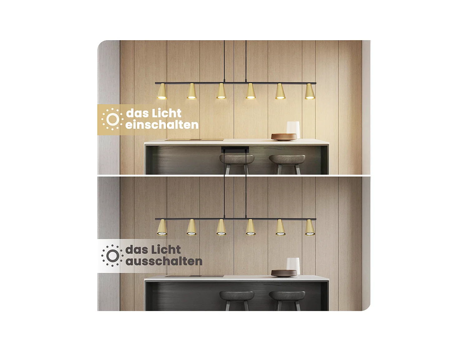 NETTLIFE Lampe suspendue table à manger suspension GU10 : lampe de salle à manger 6 ampoules en métal noir doré moderne industriel