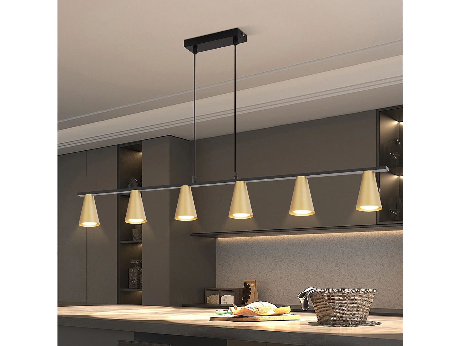 NETTLIFE Hanglamp GU10 - 6-Lichts - goud - kegelvormig Ontwerp - Metaal - Modern Eetkamerlamp Max.25W - voor Keuken | Woonkamer | Hal - Zonder lampen