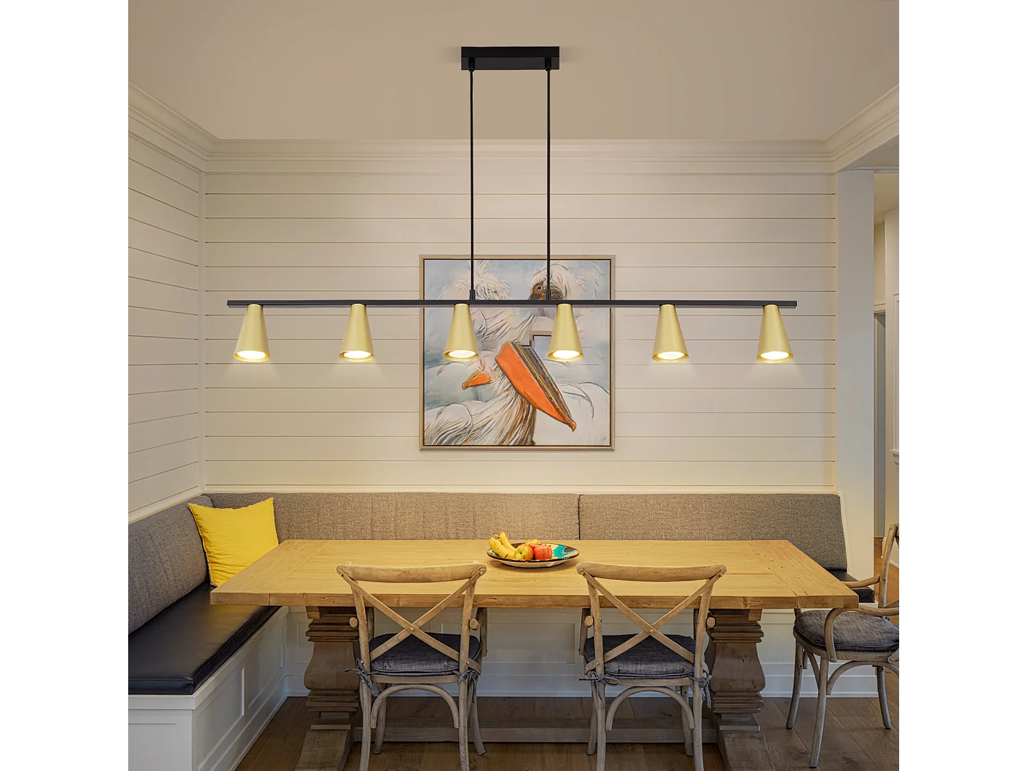 NETTLIFE Hanglamp GU10 - 6-Lichts - goud - kegelvormig Ontwerp - Metaal - Modern Eetkamerlamp Max.25W - voor Keuken | Woonkamer | Hal - Zonder lampen