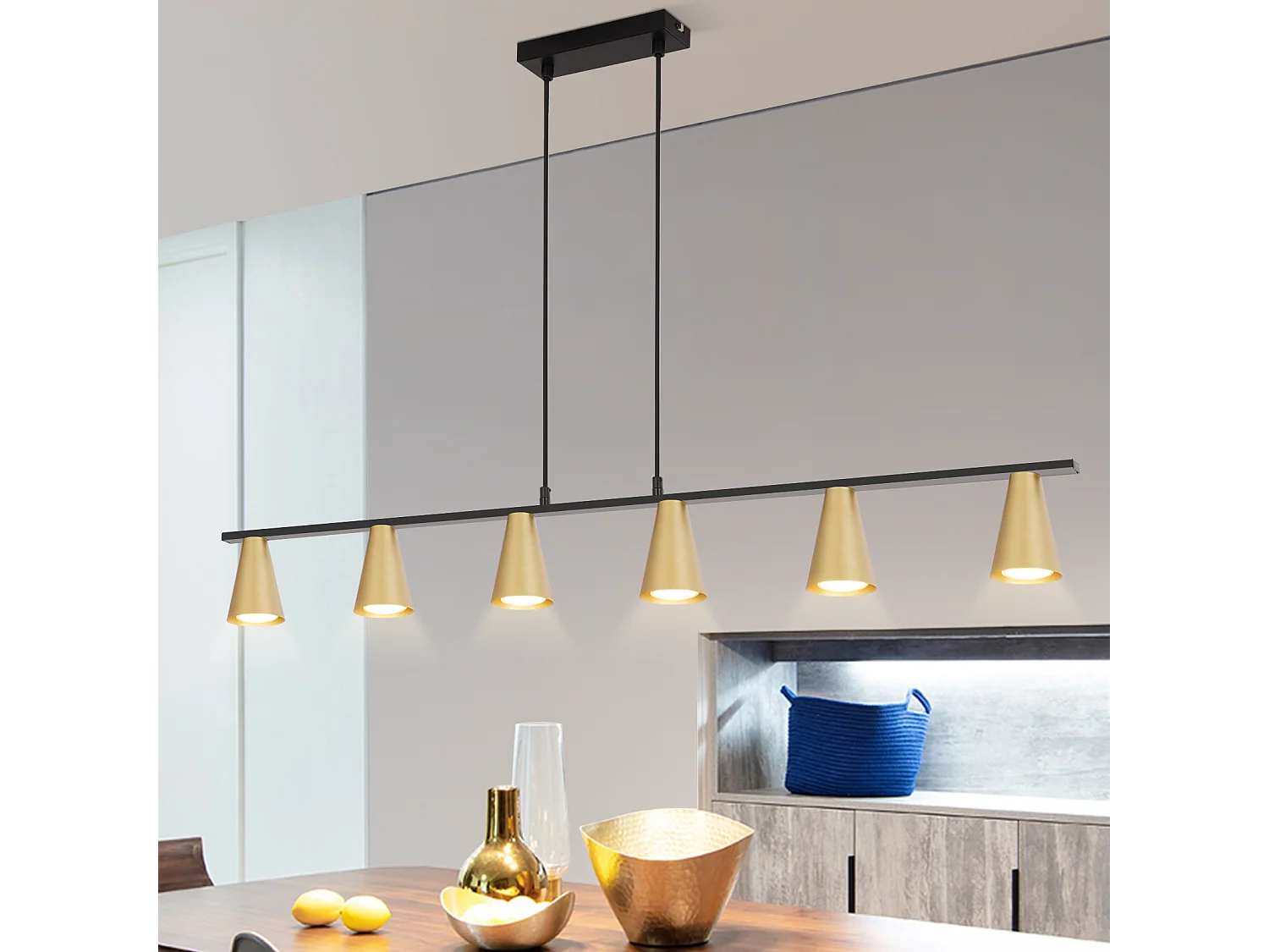 NETTLIFE Lampe suspendue table à manger suspension GU10 : lampe de salle à manger 6 ampoules en métal noir doré moderne industriel