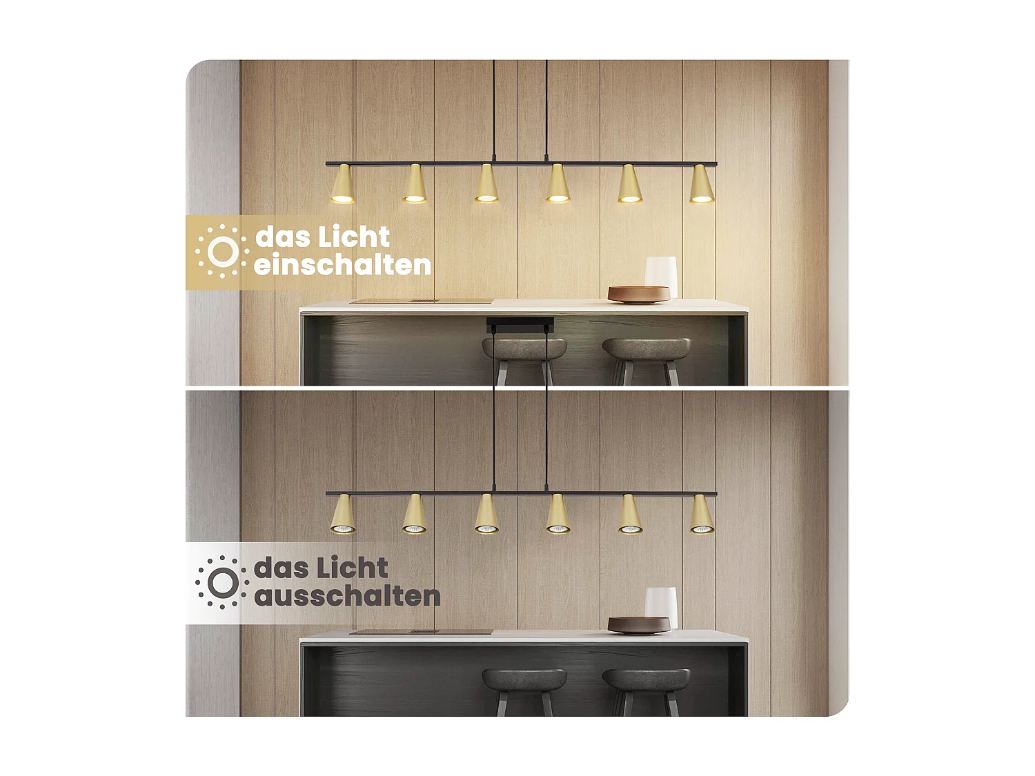 NETTLIFE Lampe suspendue table à manger suspension GU10 : lampe de salle à manger 6 ampoules en métal noir doré moderne industriel