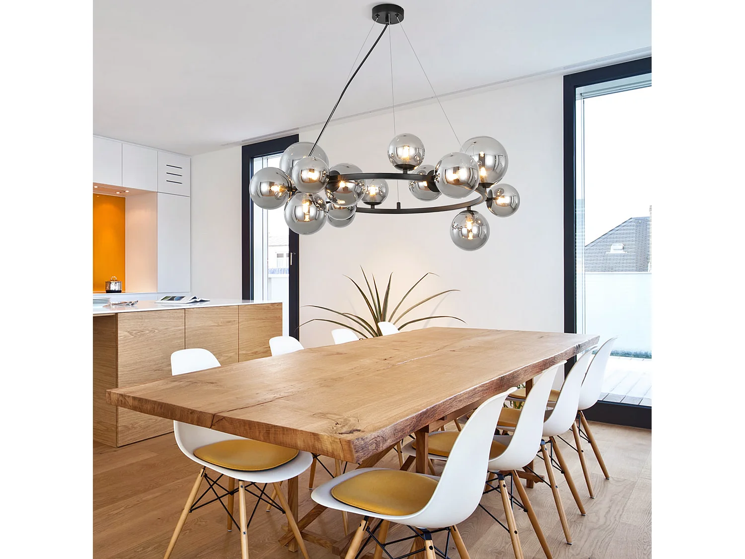 NETTLIFE Hanglamp G9 - 14-Lichts - Glas - Rookgrijs - Modern Pendellamp - Eetkamerlamp - Kroonluchter met Glazen Bol - voor Eetkamer | Hal | Woonkamer | Trappenhuis