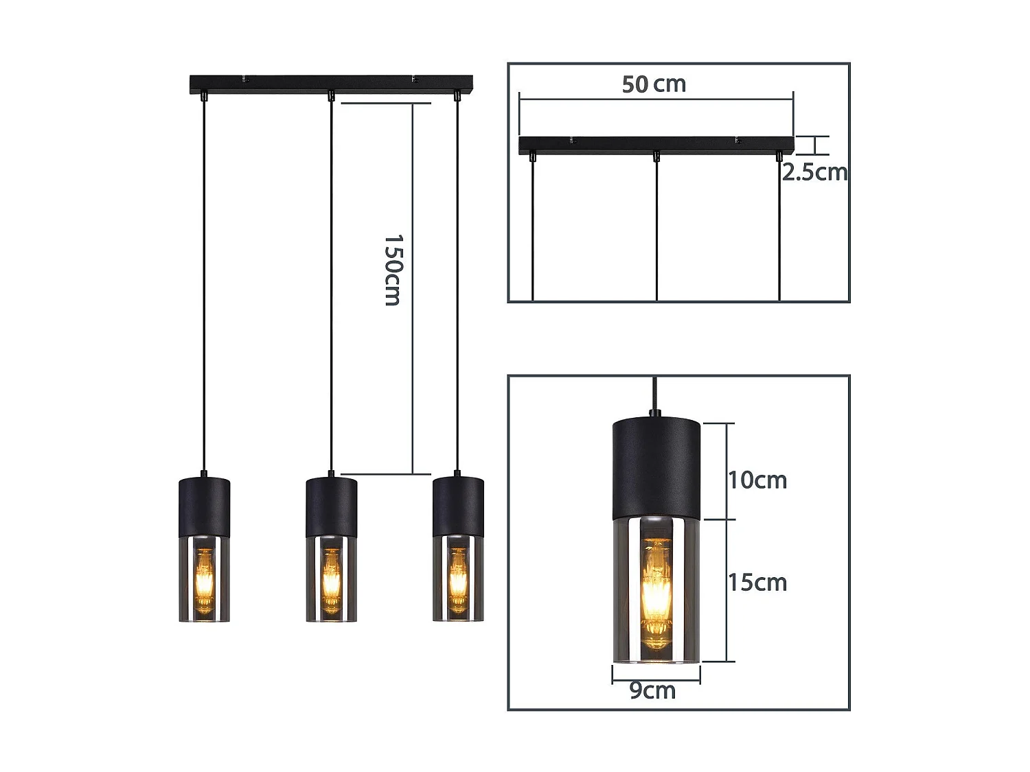 Esstisch-Pendelleuchte E27 - Moderne LED-Pendelleuchte mit 3 verstellbaren Glühbirnen