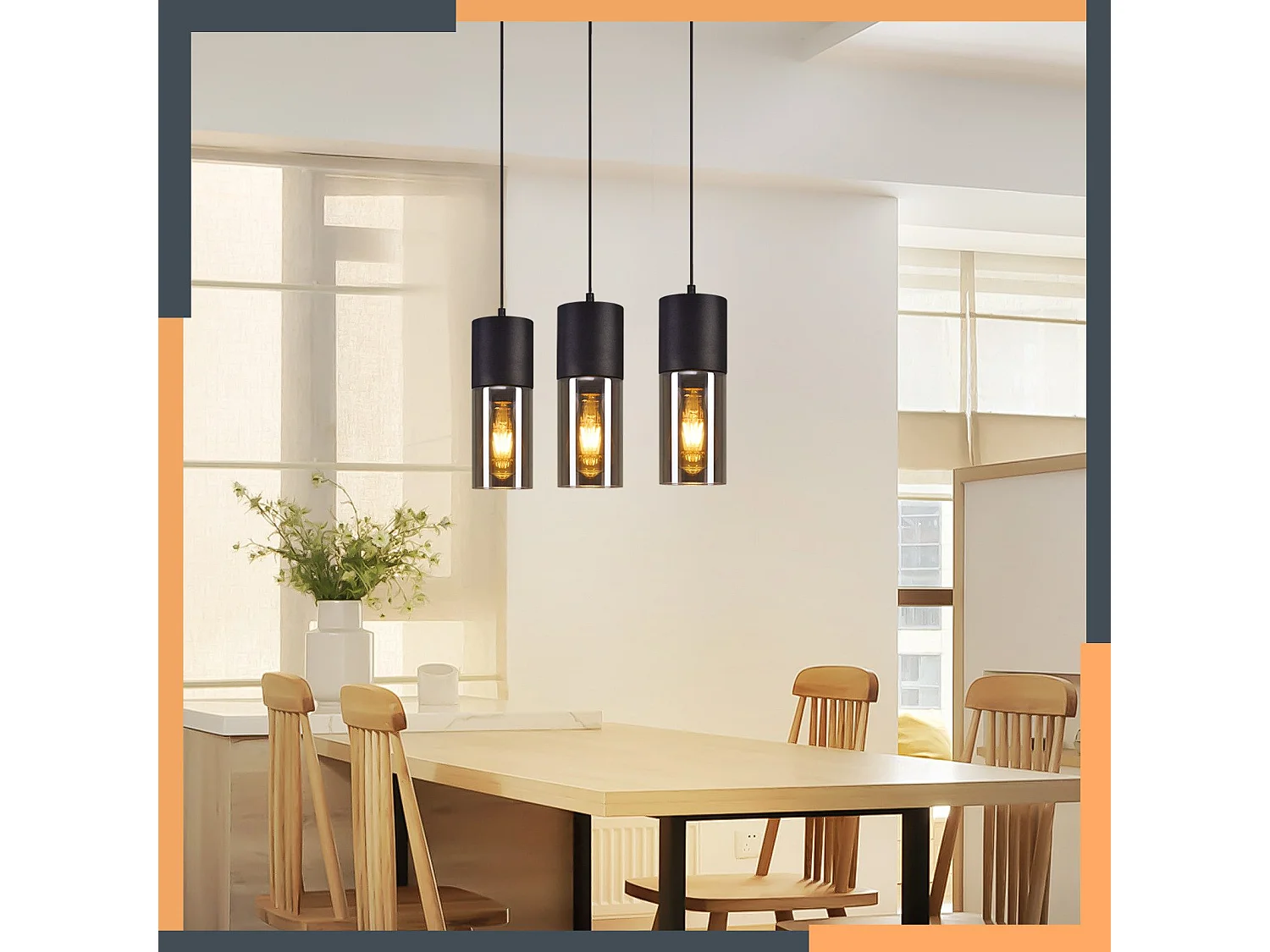 Esstisch-Pendelleuchte E27 - Moderne LED-Pendelleuchte mit 3 verstellbaren Glühbirnen